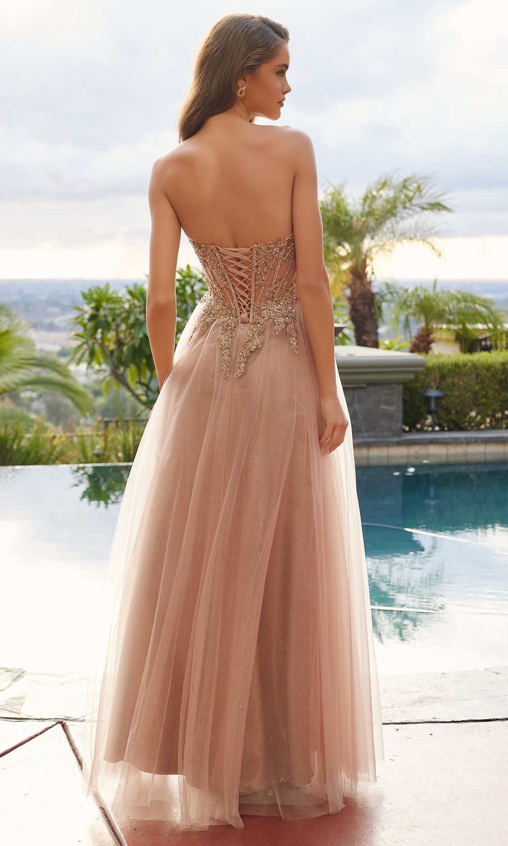 LEIGHTON Beaded Corset A-Line Formal Gown with Leg Split in Australia | One Honey Boutique