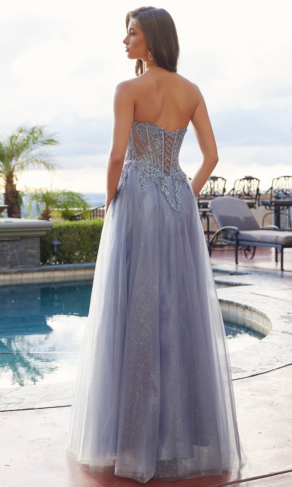 LEIGHTON Beaded Corset A-Line Formal Gown with Leg Split in Australia | One Honey Boutique