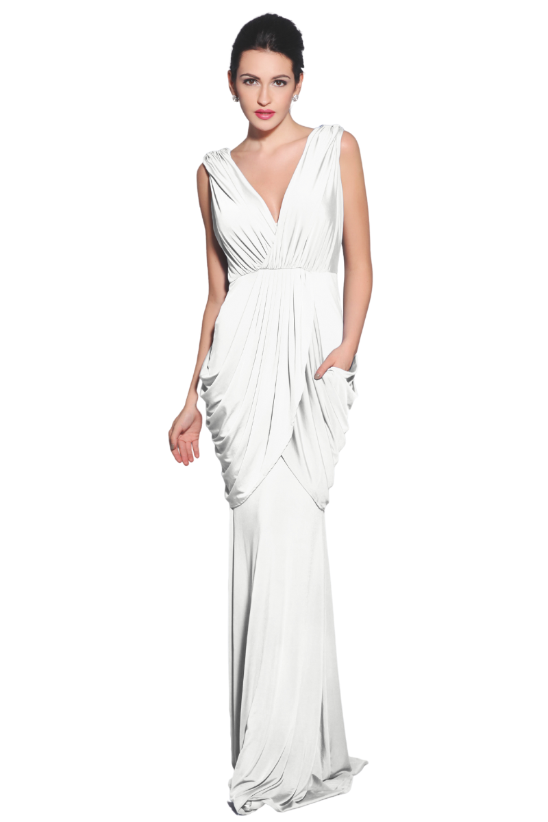 MADISON Silk Jersey Mermaid Bridesmaid Dress with chic V neckline and overlap drape, Brisbane to Gold Coast.