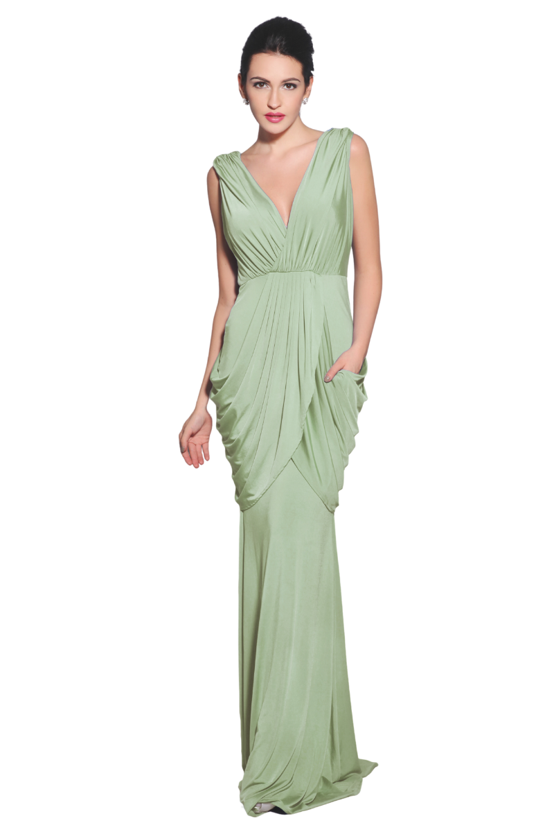 MADISON Silk Jersey Mermaid Bridesmaid Dress with V neckline and overlap drape skirt, Brisbane to Gold Coast.