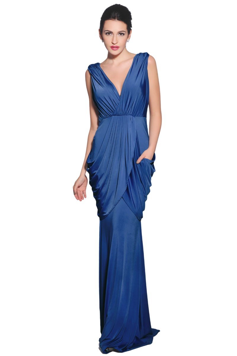 Pia Gladys Perey MADISON Silk Jersey dress with V neckline and overlap drape, mermaid bridesmaid style. Brisbane to Gold Coast, Australia.