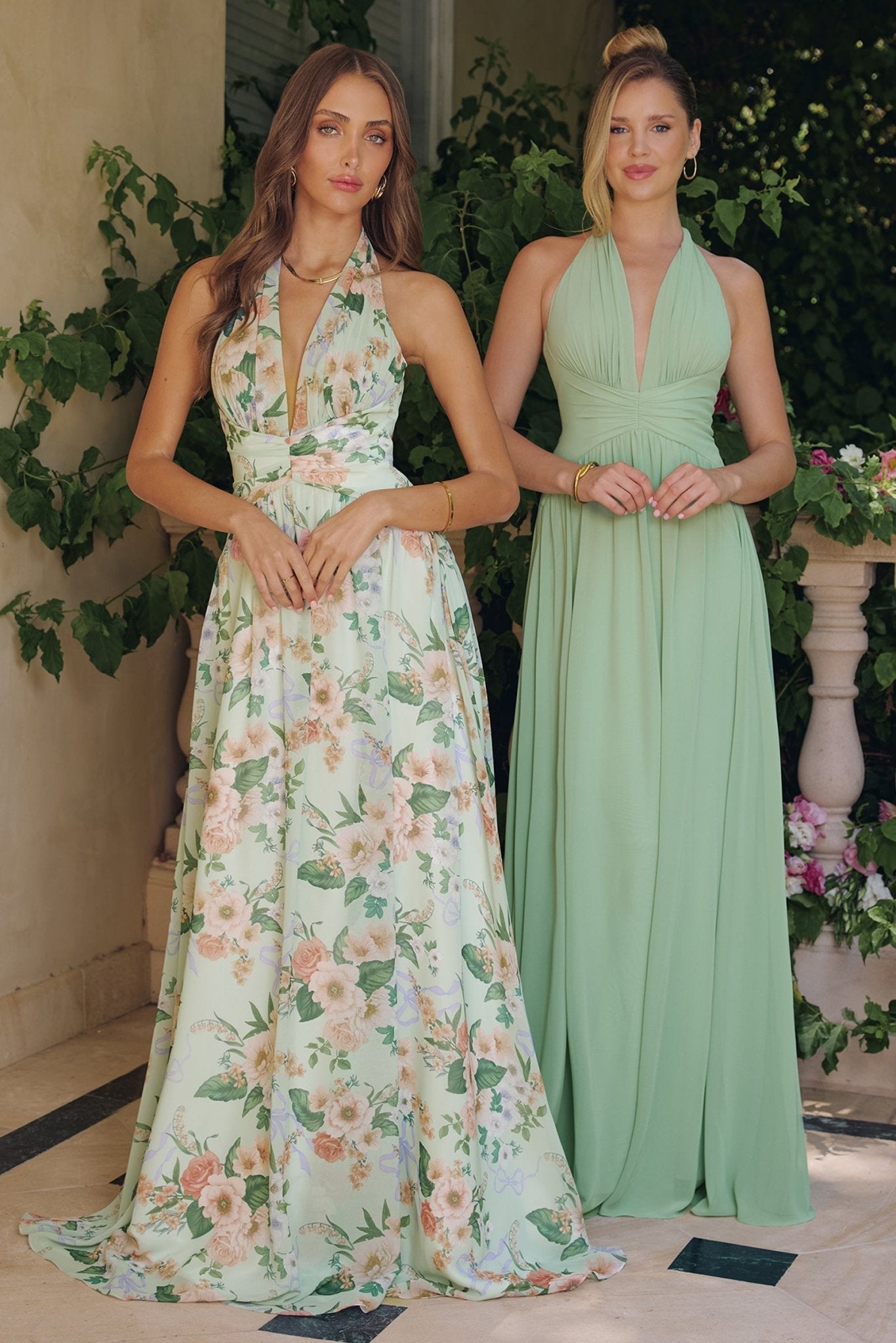 MEADOW Chiffon Halter A-Line Dress | One Honey Sage / S USA MEADOW Chiffon Halter A-Line Dress | One Honey Sage / S USA