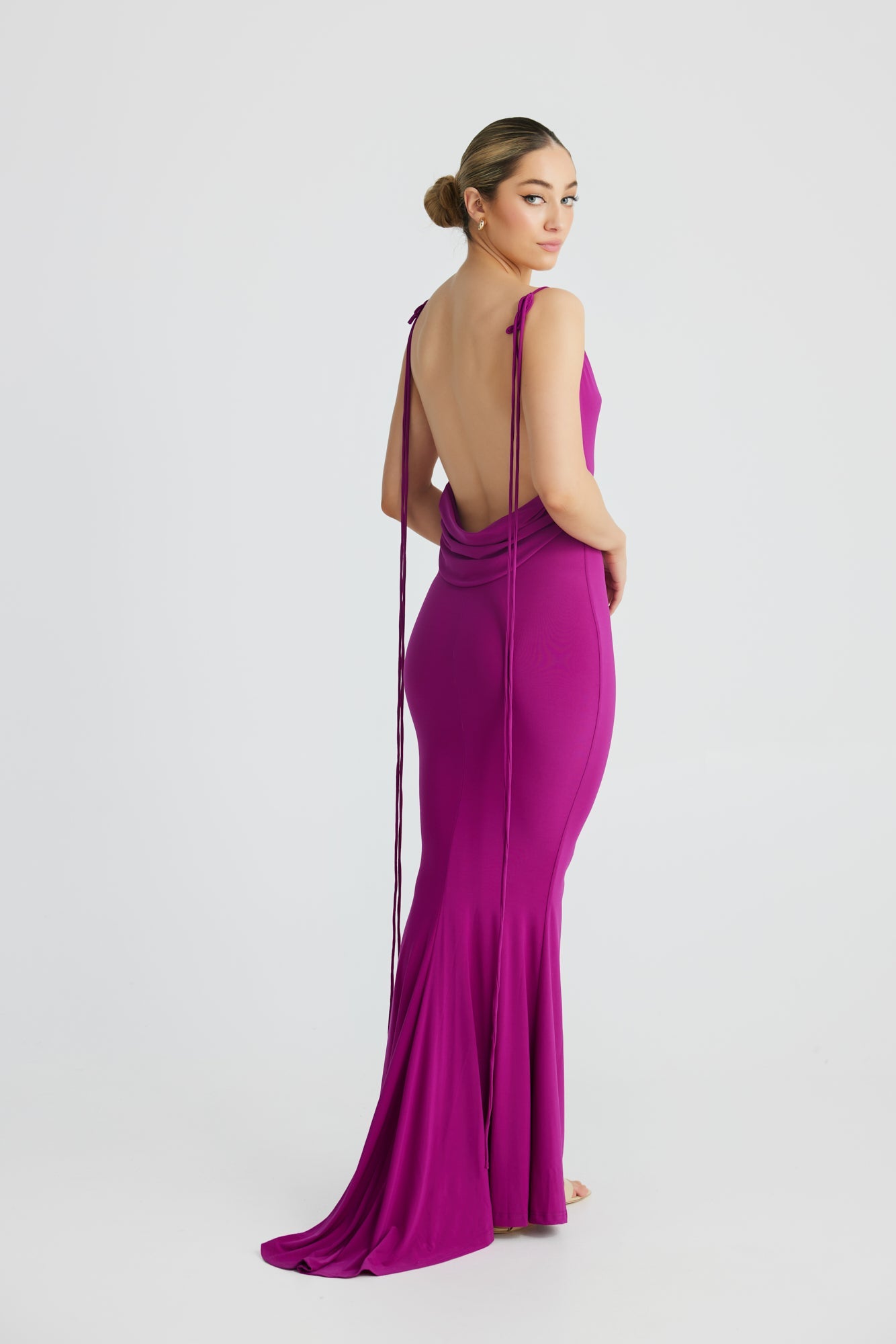 MÉLANI The Label CRISTINA Purple Drape Low Back Dress