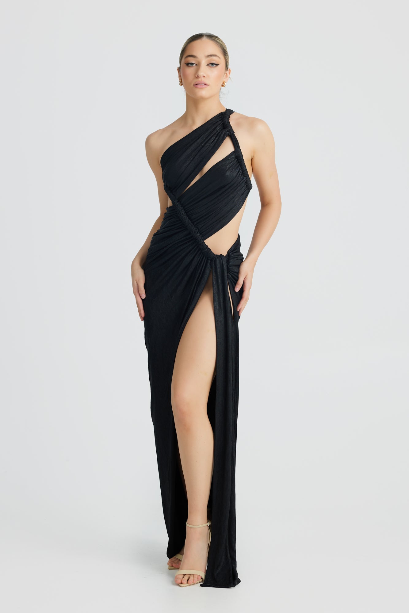 MÉLANI The Label APHRODITE Black Metallic One Shoulder Formal Dress