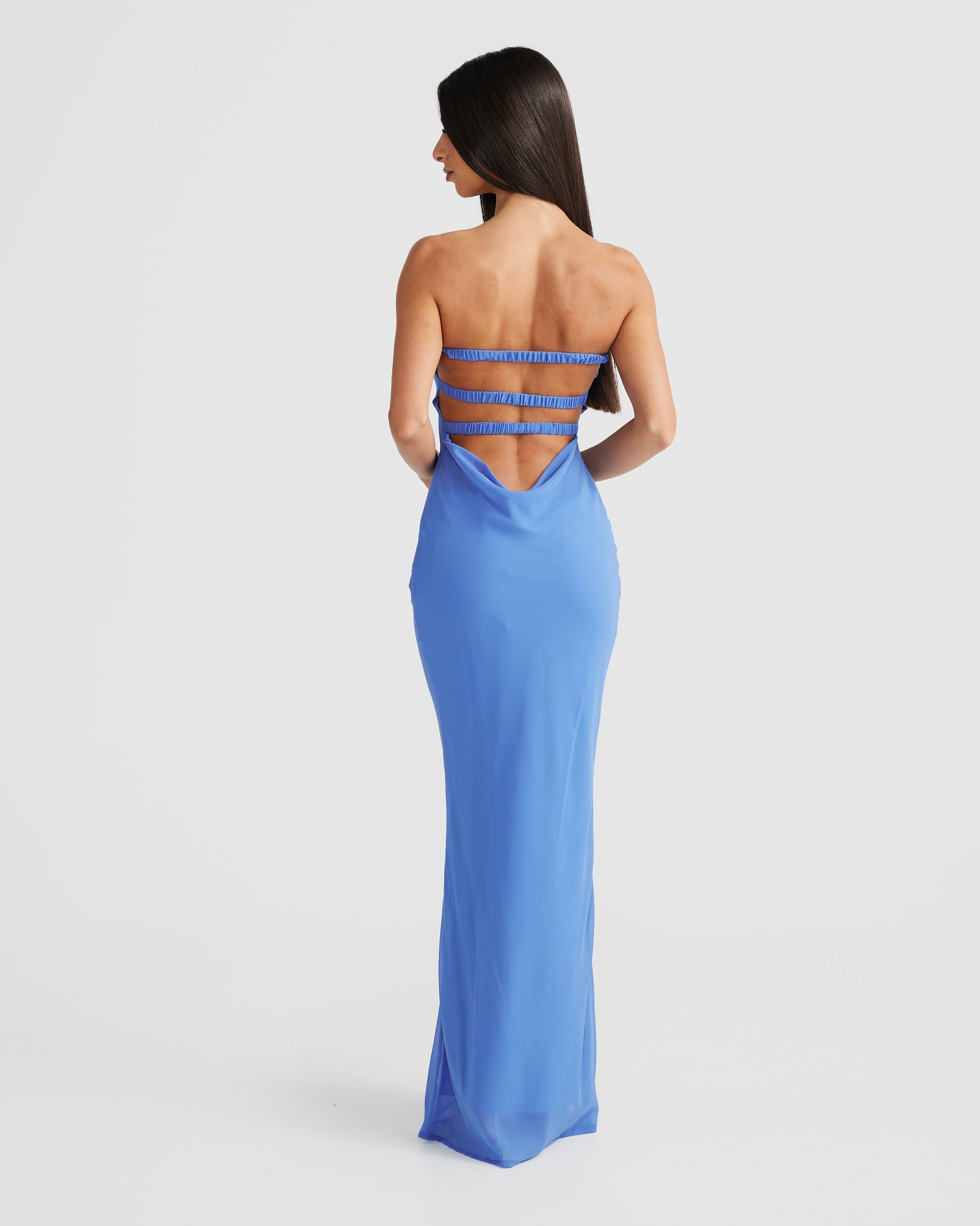 MÉLANI The Label VIKTORIA Ocean Blue Strapless Chiffon Backless Dress