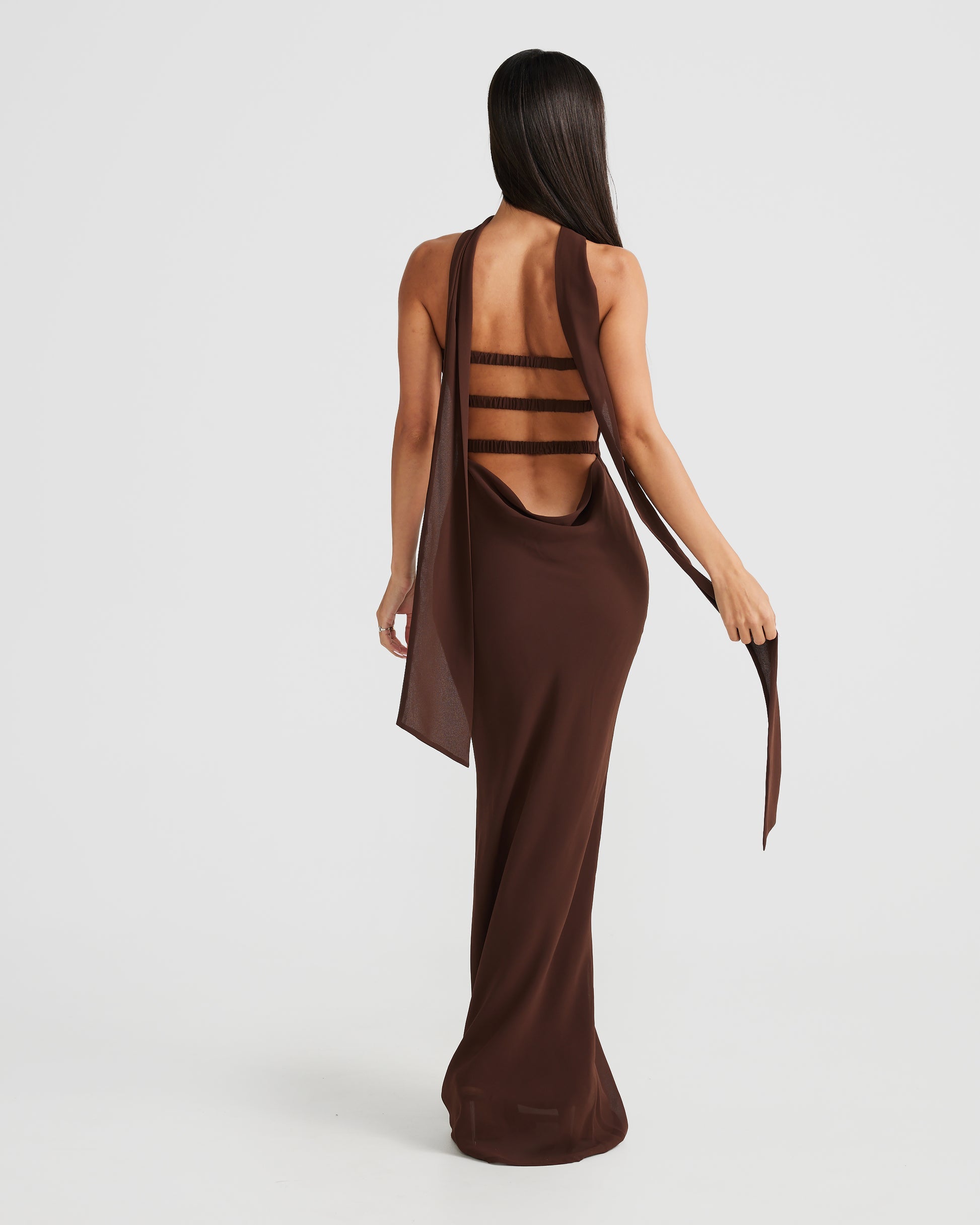 MÉLANI The Label VIKTORIA Brown Strapless Chiffon Backless Dress