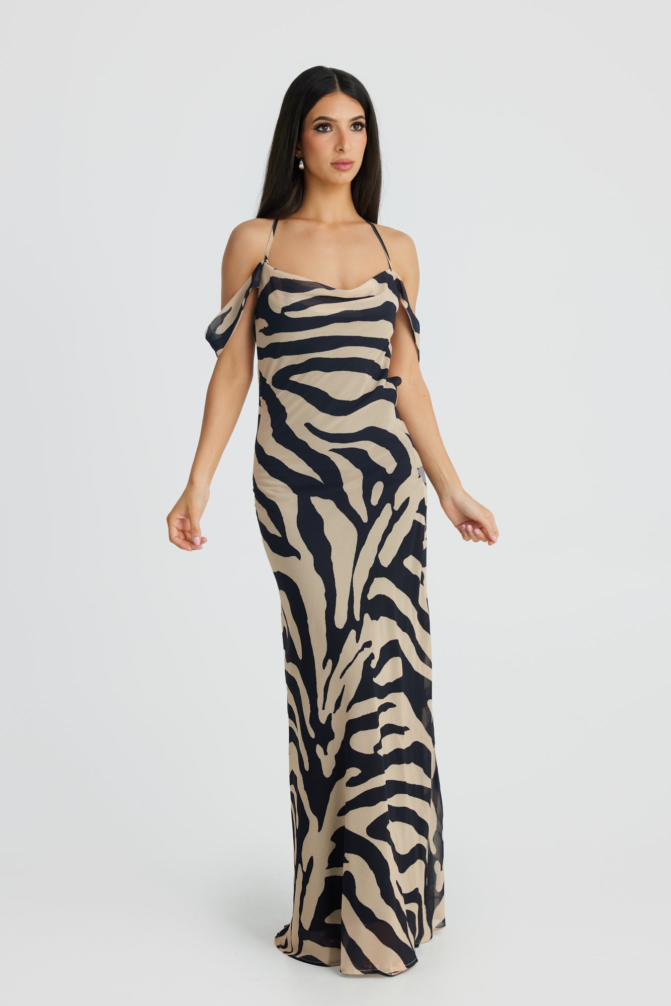 MÉLANI The Label VIENNA Low Back Chiffon Maxi Dress
