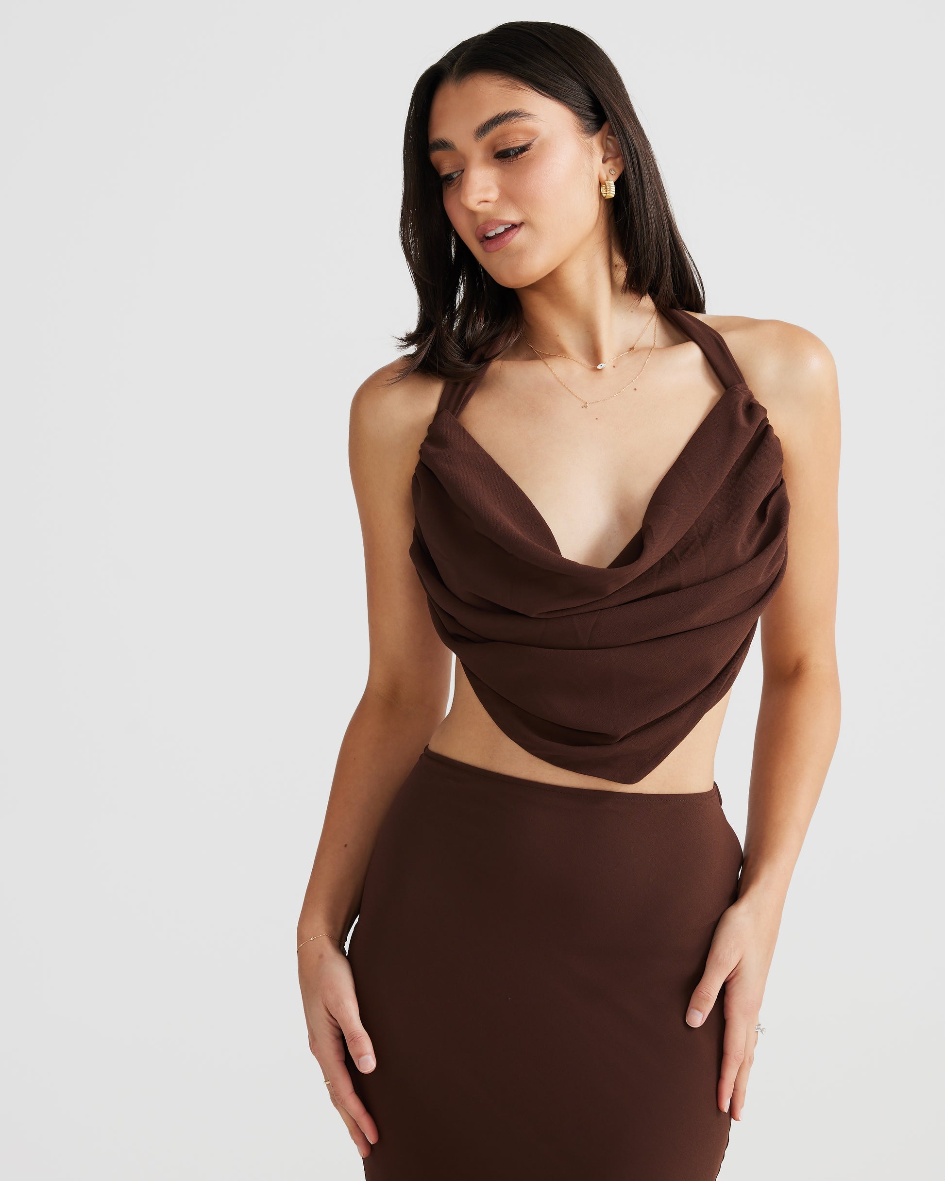 MÉLANI The Label BLAIR SET Brown Chiffon Two-Piece Set