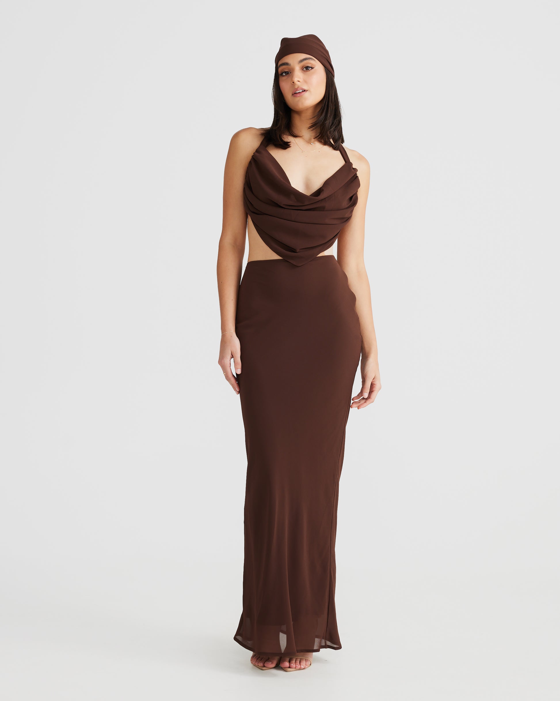 MÉLANI The Label BLAIR SET Brown Chiffon Two-Piece Set