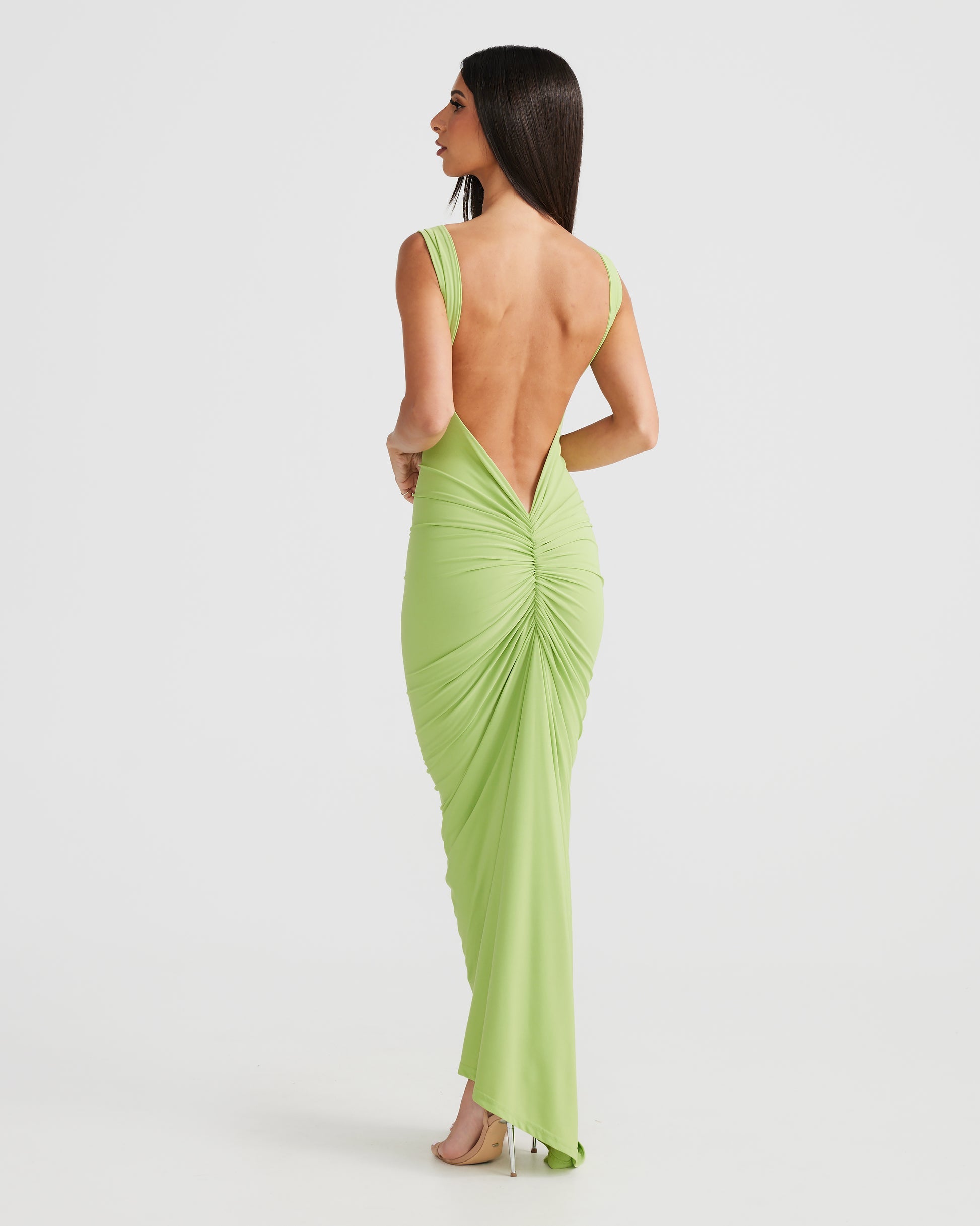 MÉLANI The Label SABIA Lime Ruched Bum Backless Dress