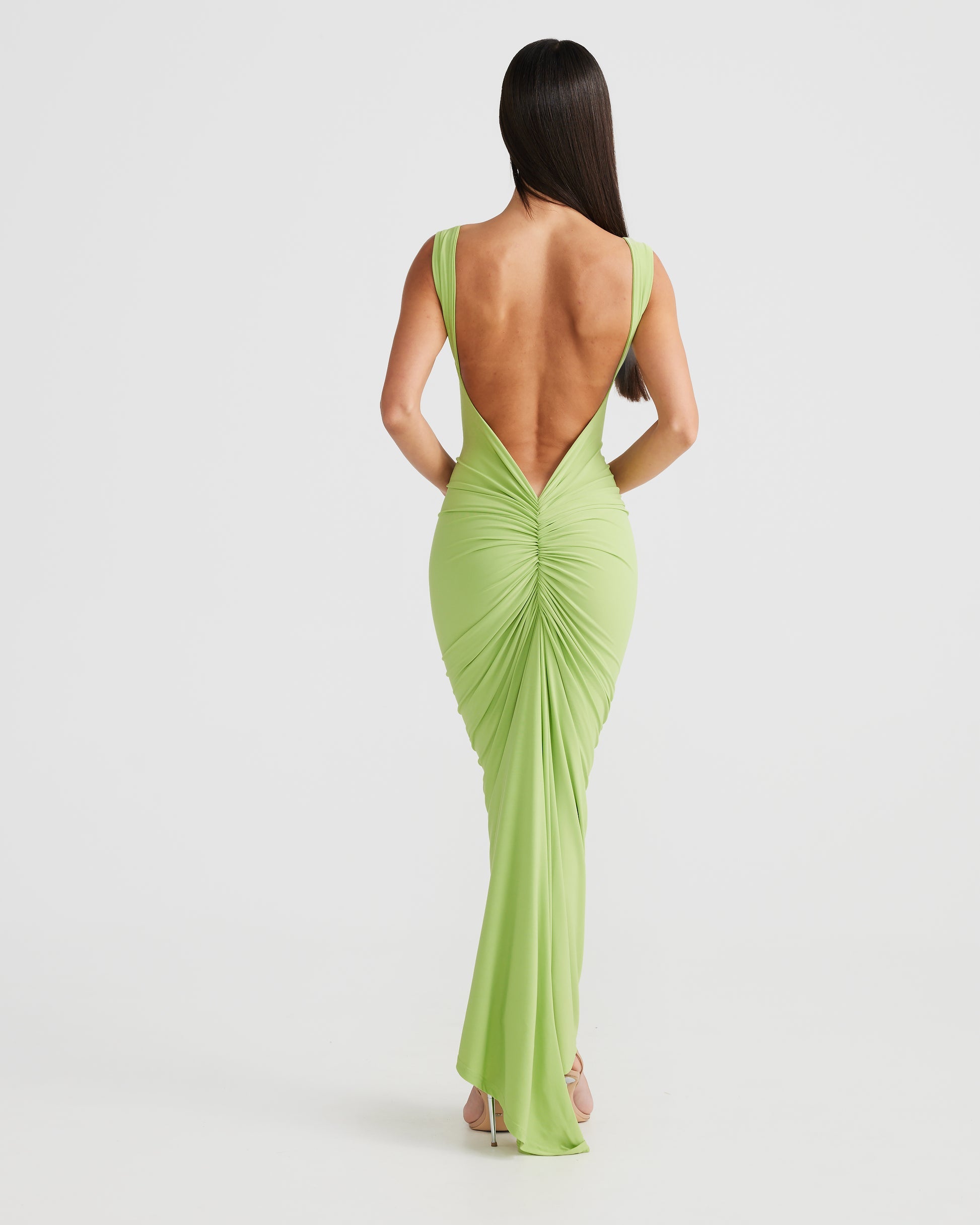 MÉLANI The Label SABIA Lime Ruched Bum Backless Dress