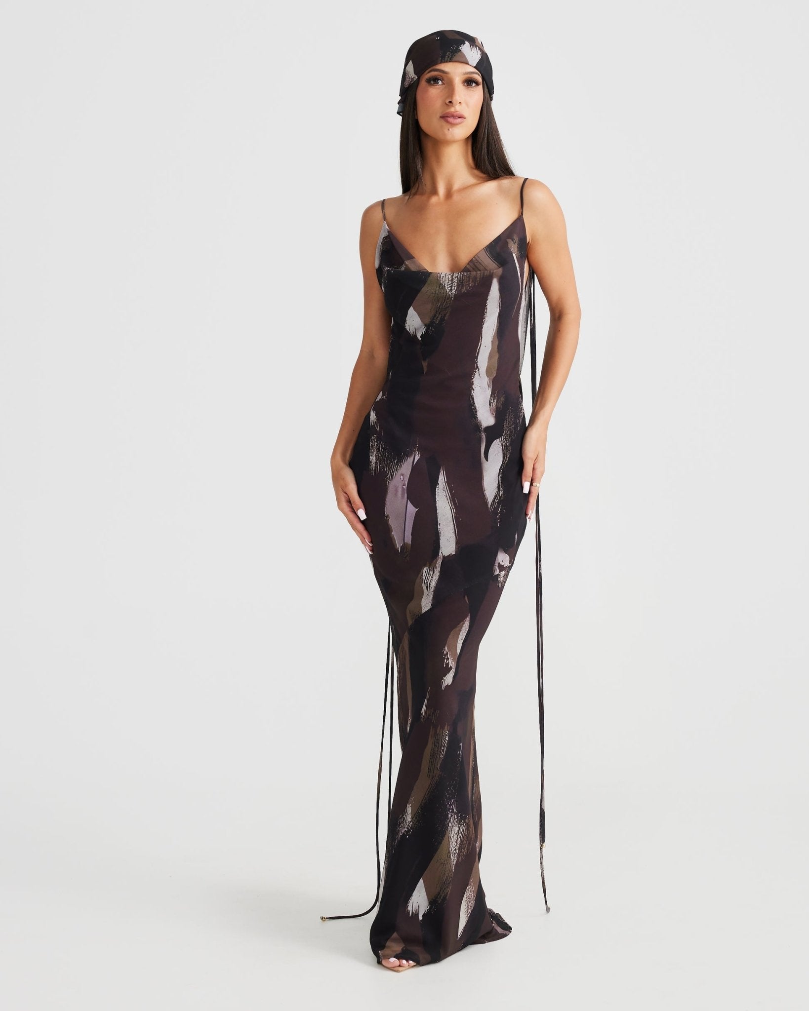 MÉLANI The Label AMALI Cowl Neck Chiffon Backless Dress in Australia | One Honey Boutique