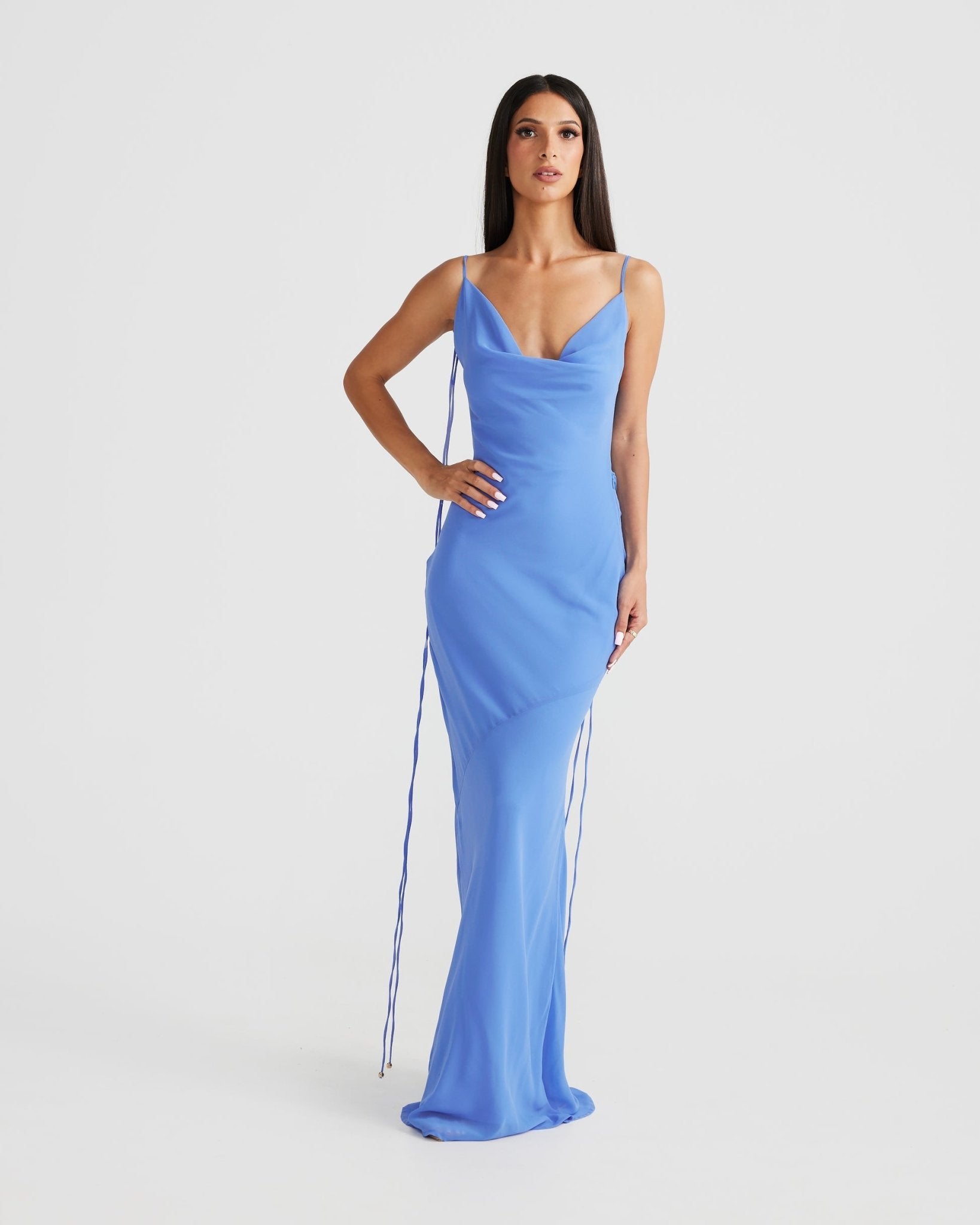 MÉLANI The Label AMALI Cowl Neck Chiffon Backless Dress in Australia | One Honey Boutique