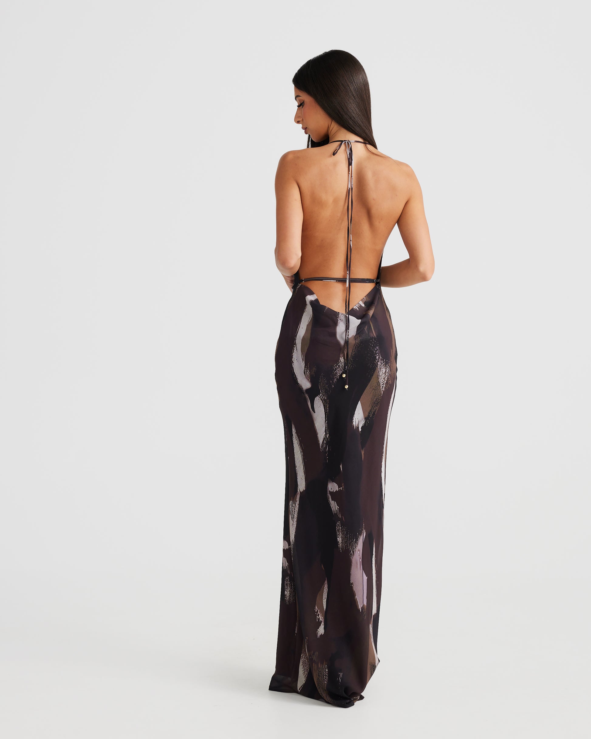 MÉLANI The Label LOPEZ Cowl Neck Chiffon Backless Dress