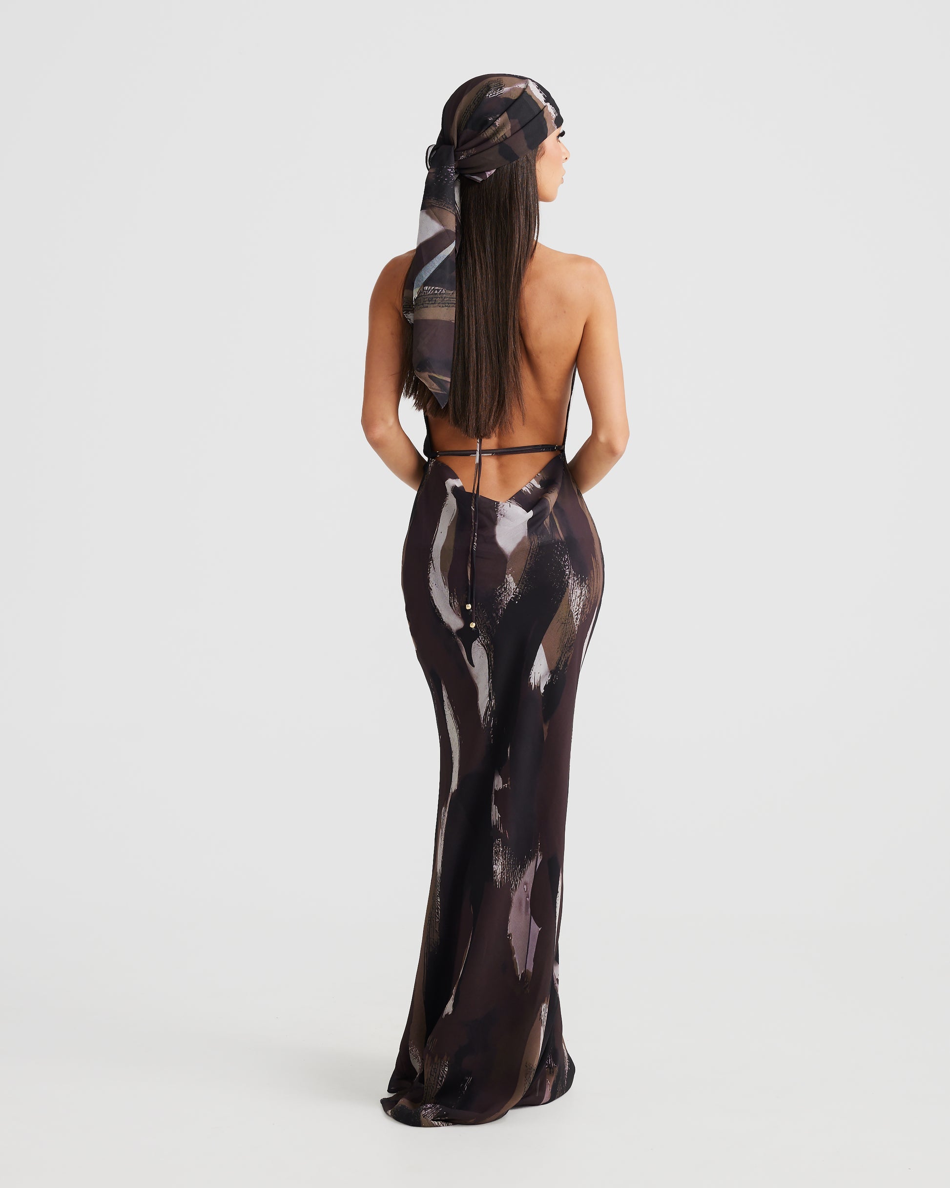 MÉLANI The Label LOPEZ Cowl Neck Chiffon Backless Dress