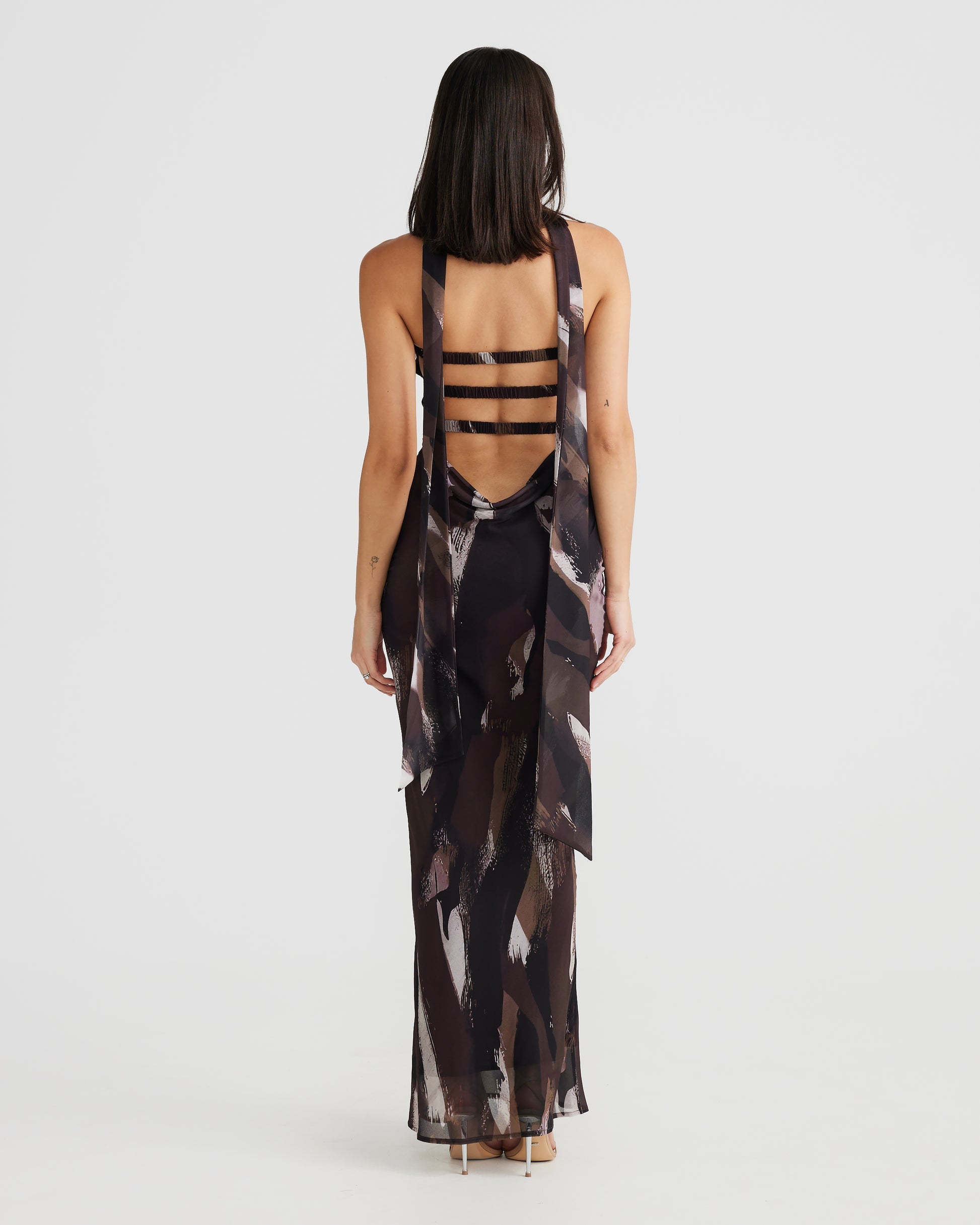 MÉLANI The Label VIKTORIA Unbound Print Strapless Chiffon Backless Dress