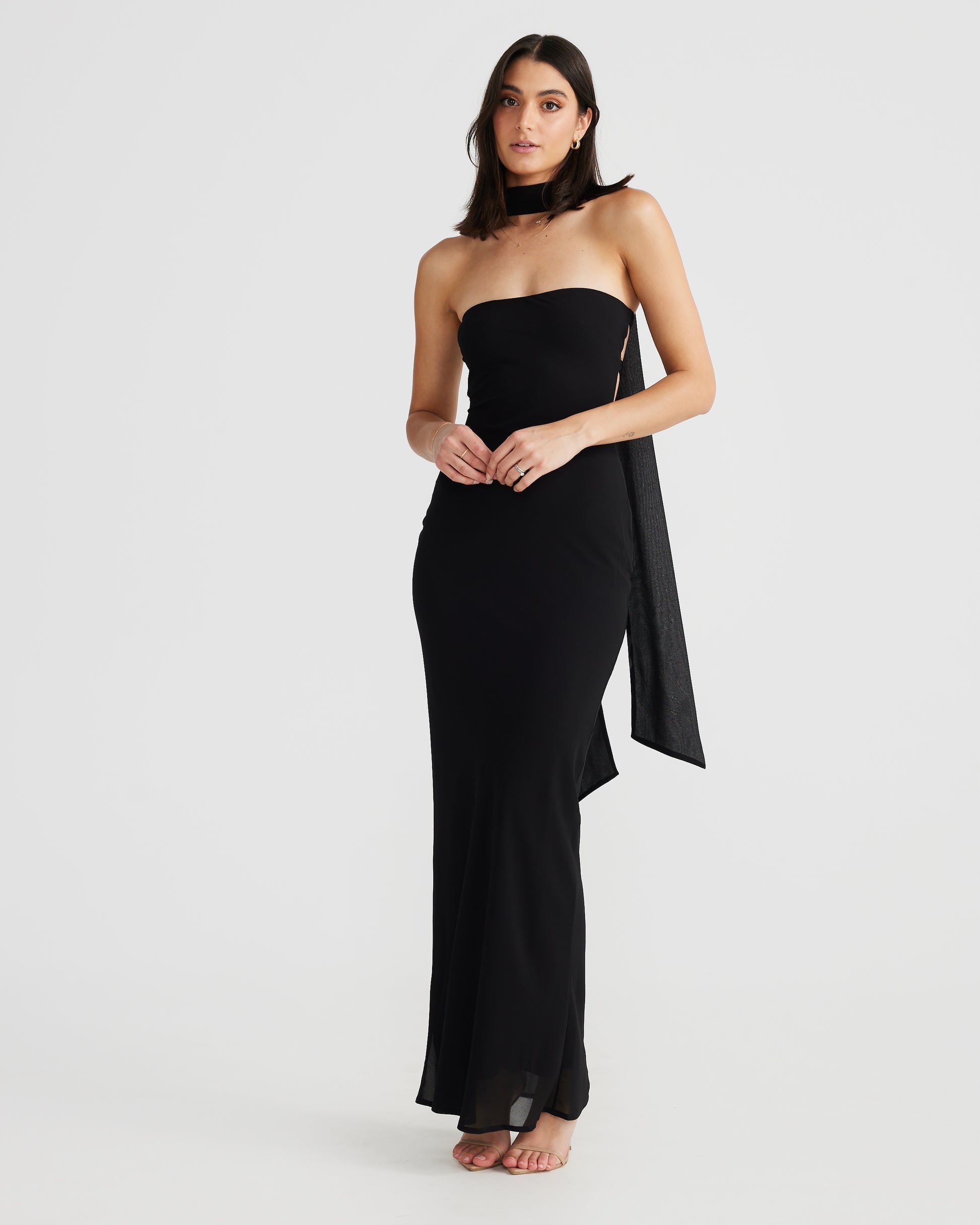 MÉLANI The Label VIKTORIA Black Strapless Chiffon Backless Dress