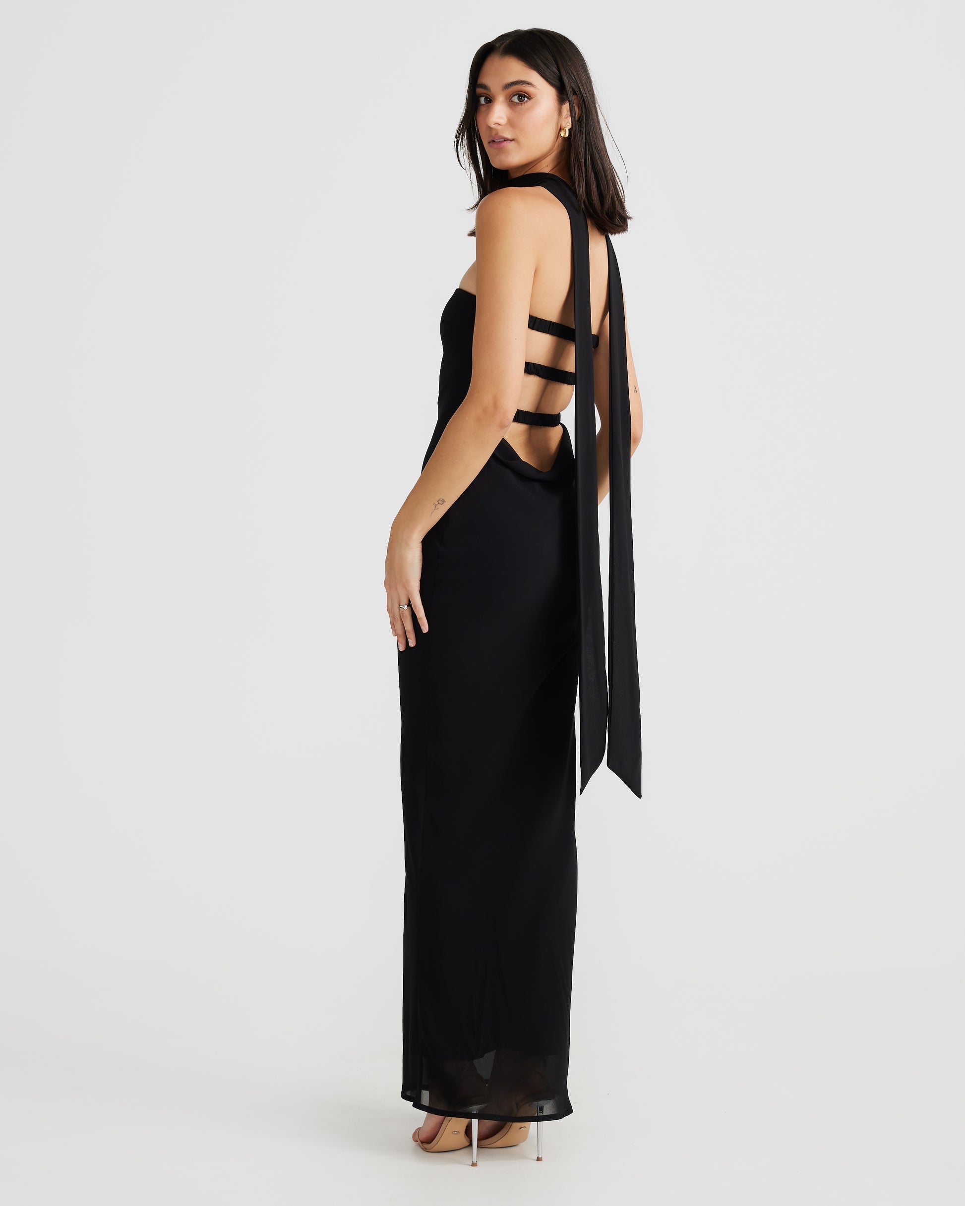 MÉLANI The Label VIKTORIA Black Strapless Chiffon Backless Dress