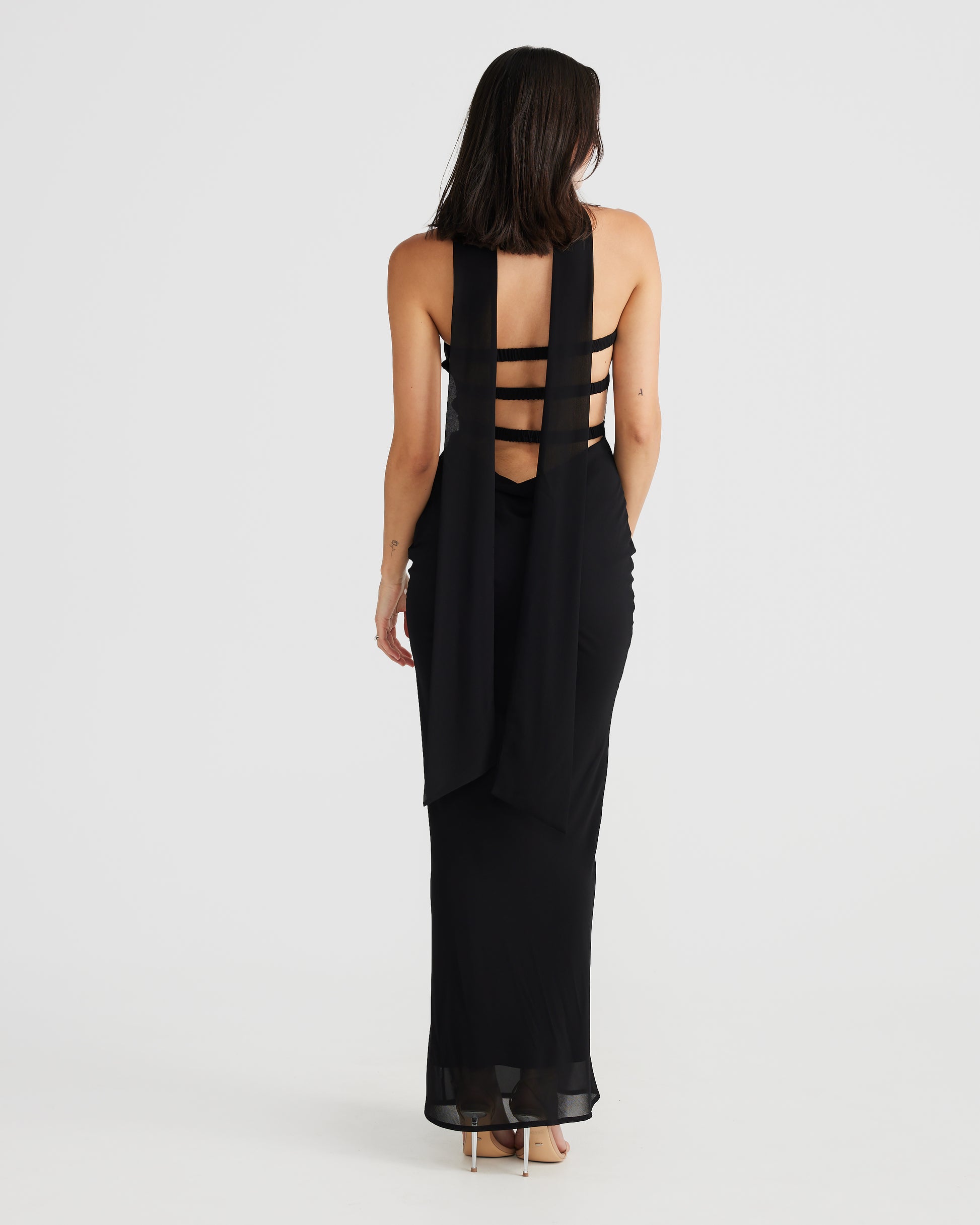 MÉLANI The Label VIKTORIA Black Strapless Chiffon Backless Dress