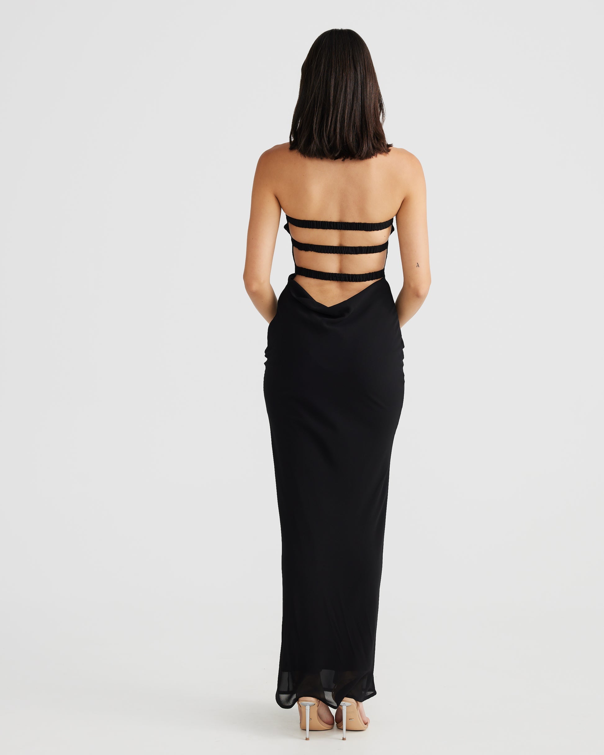 MÉLANI The Label VIKTORIA Black Strapless Chiffon Backless Dress