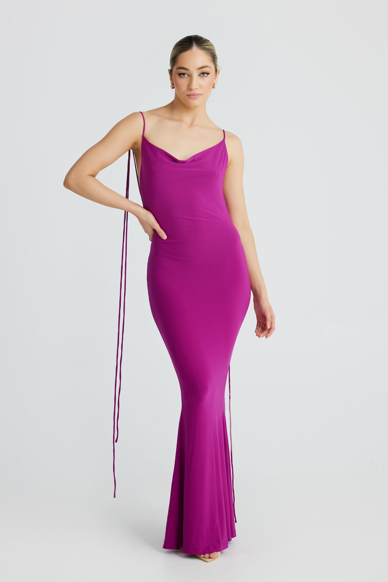 MÉLANI The Label CRISTINA Purple Drape Low Back Dress