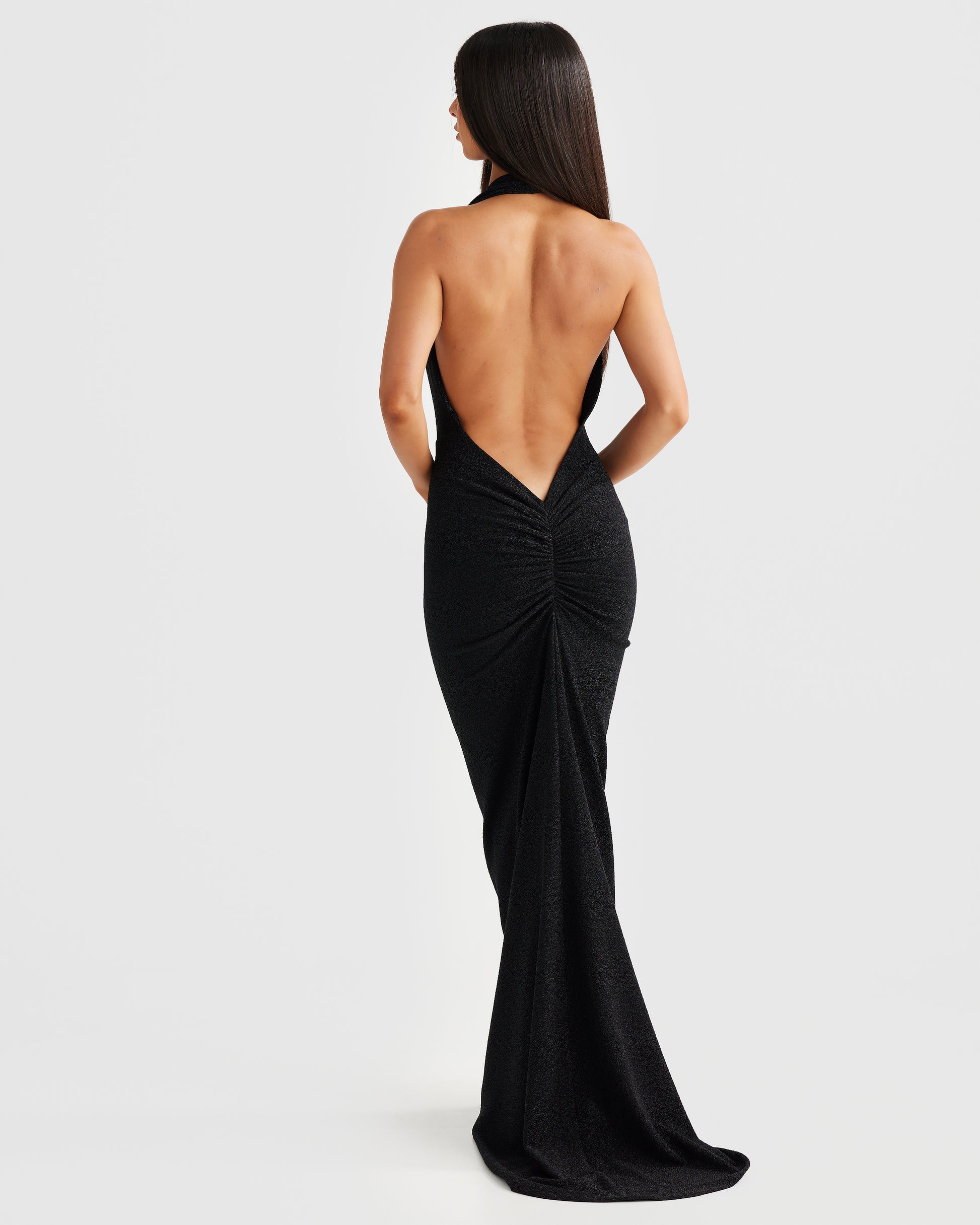 MÉLANI The Label MARIA Black Foil Cowl Neck Open Back Dress