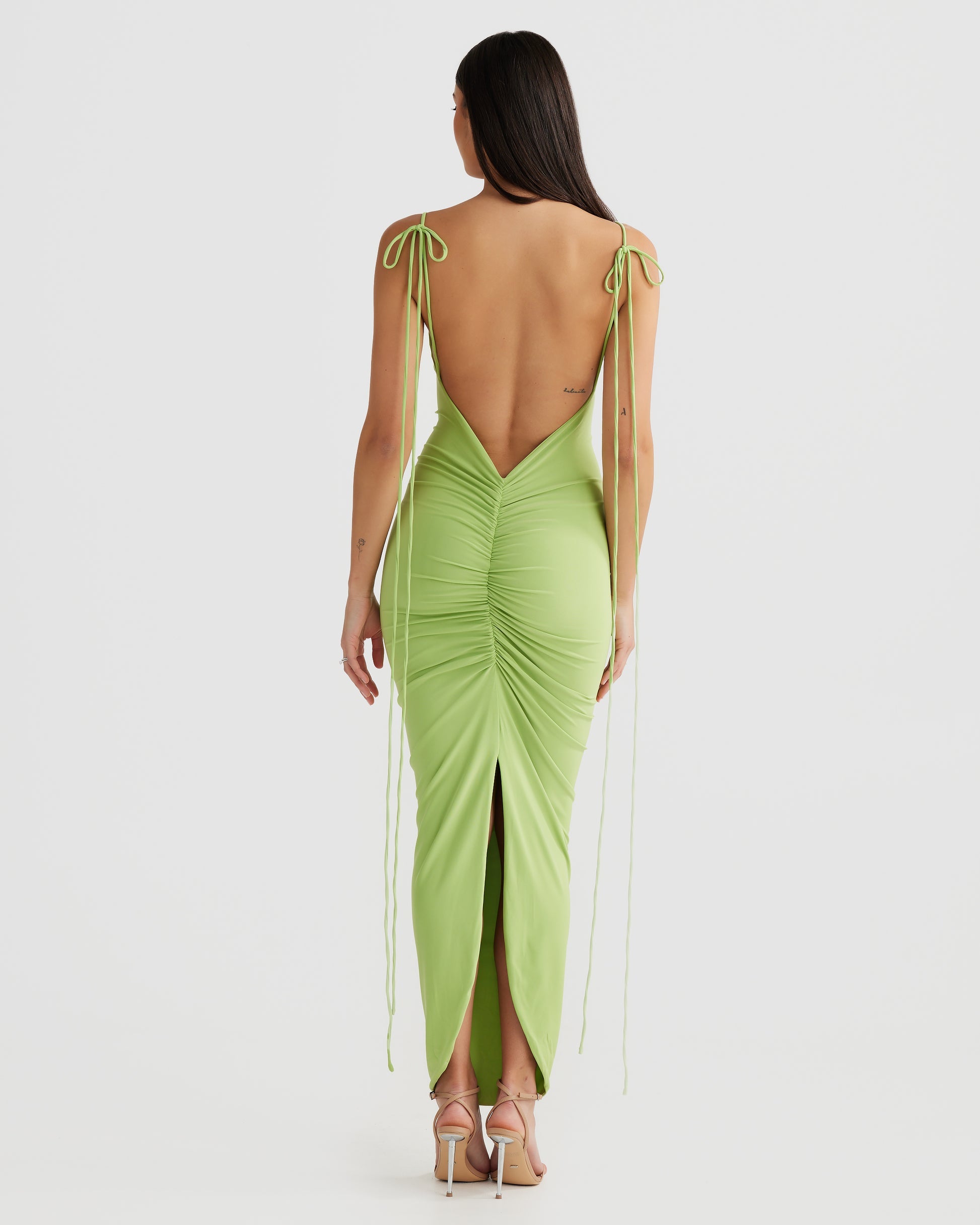 MÉLANI The Label CLEO Lime Bum Ruched Backless Dress