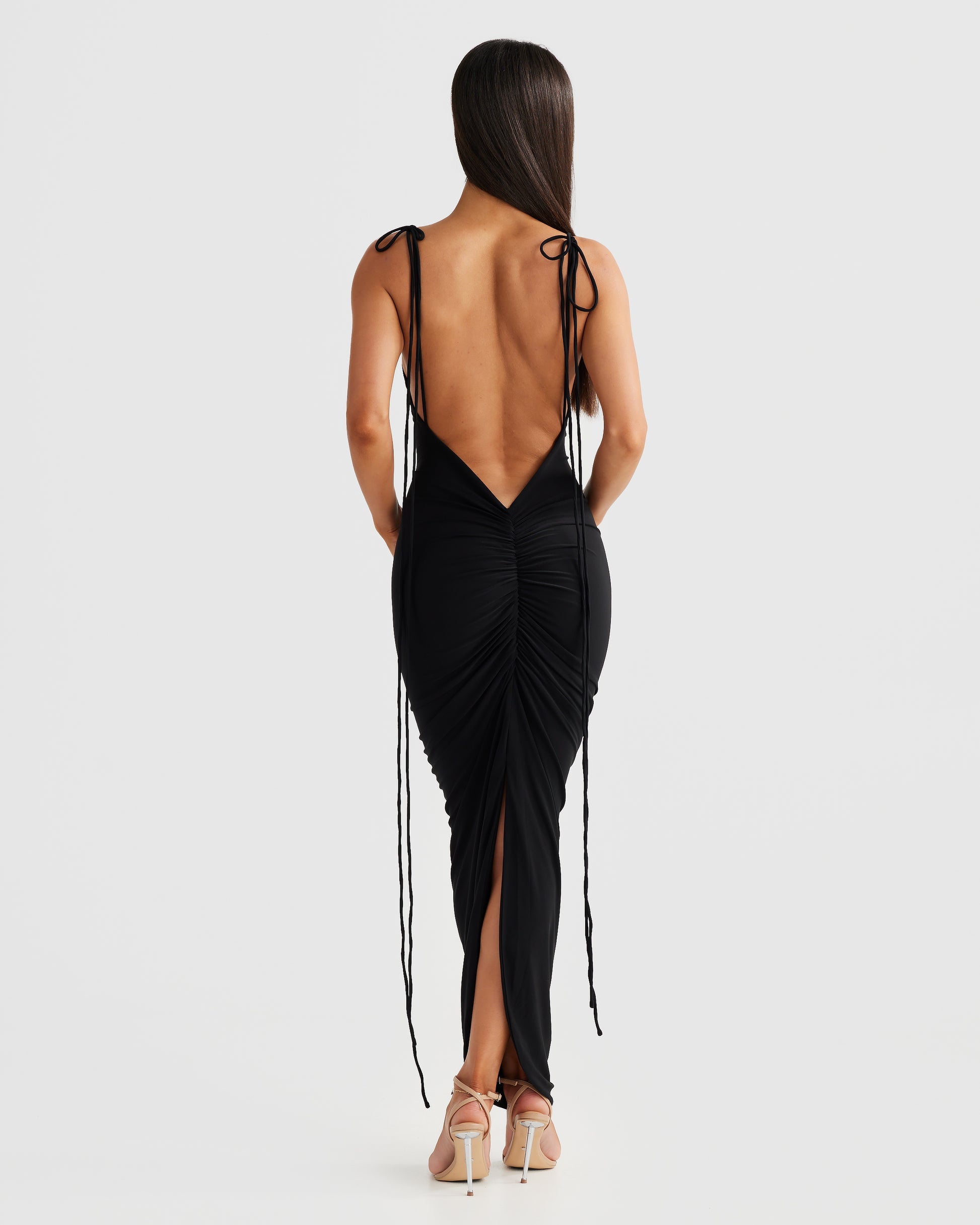 MÉLANI The Label CLEO Black Bum Ruched Backless Dress