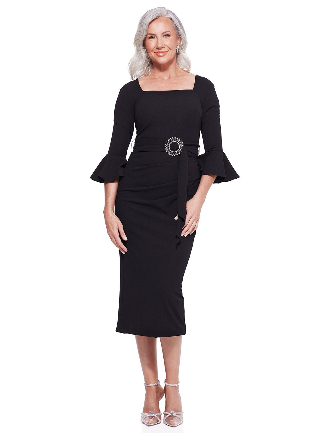 Trellis Lane NANCY Square Neck Ruched Long Sleeve Midi Dress in Australia | One Honey Boutique