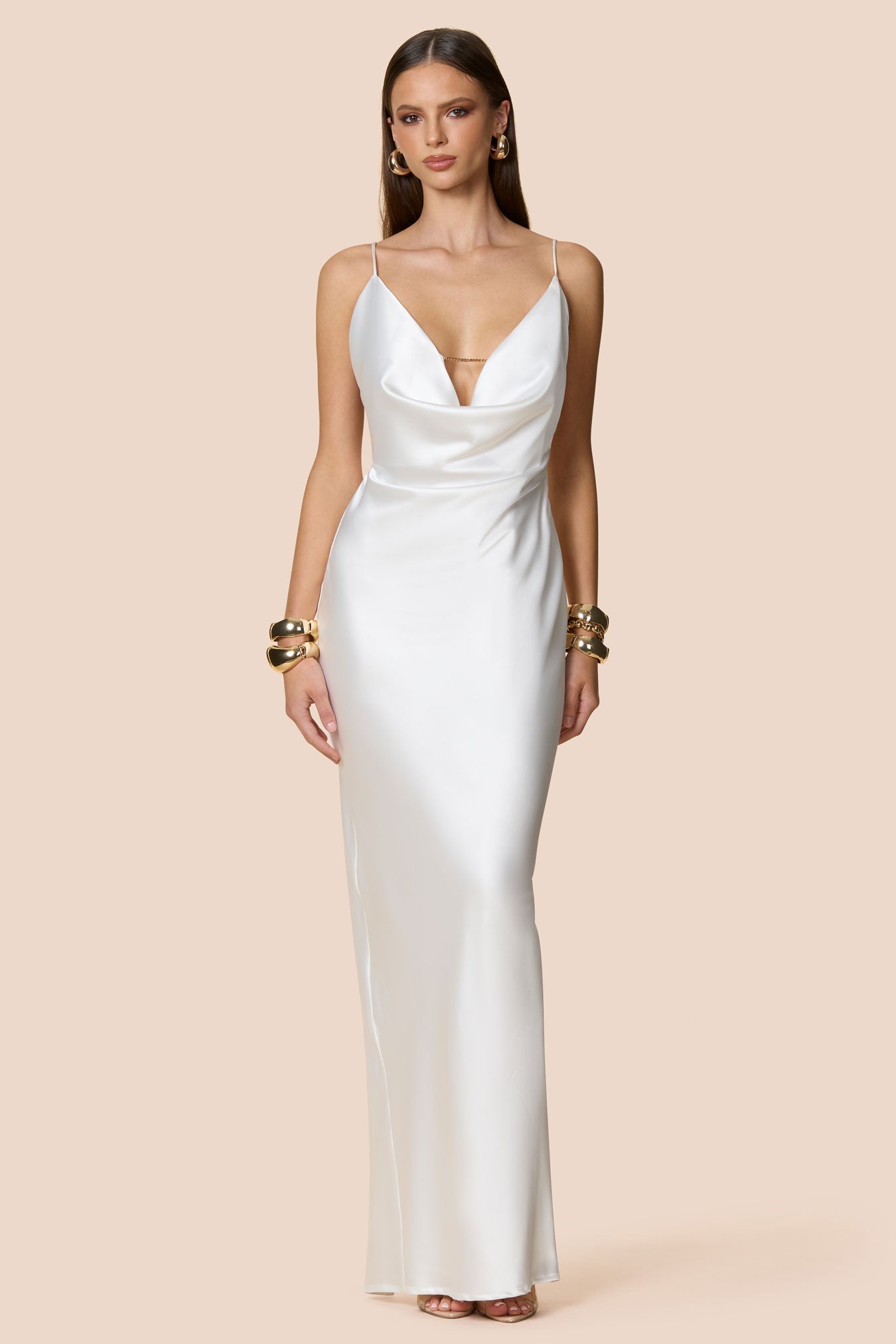 NOOKIE VALERIE Cowl Satin Low Back Bias Cut Dress – One Honey