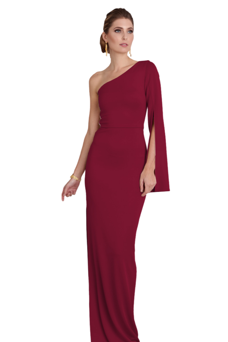 Pia Gladys Perey NORLIN Silk Jersey dress with an asymmetric shoulder and high slit, perfect evening gown. Brisbane to Gold Coast.