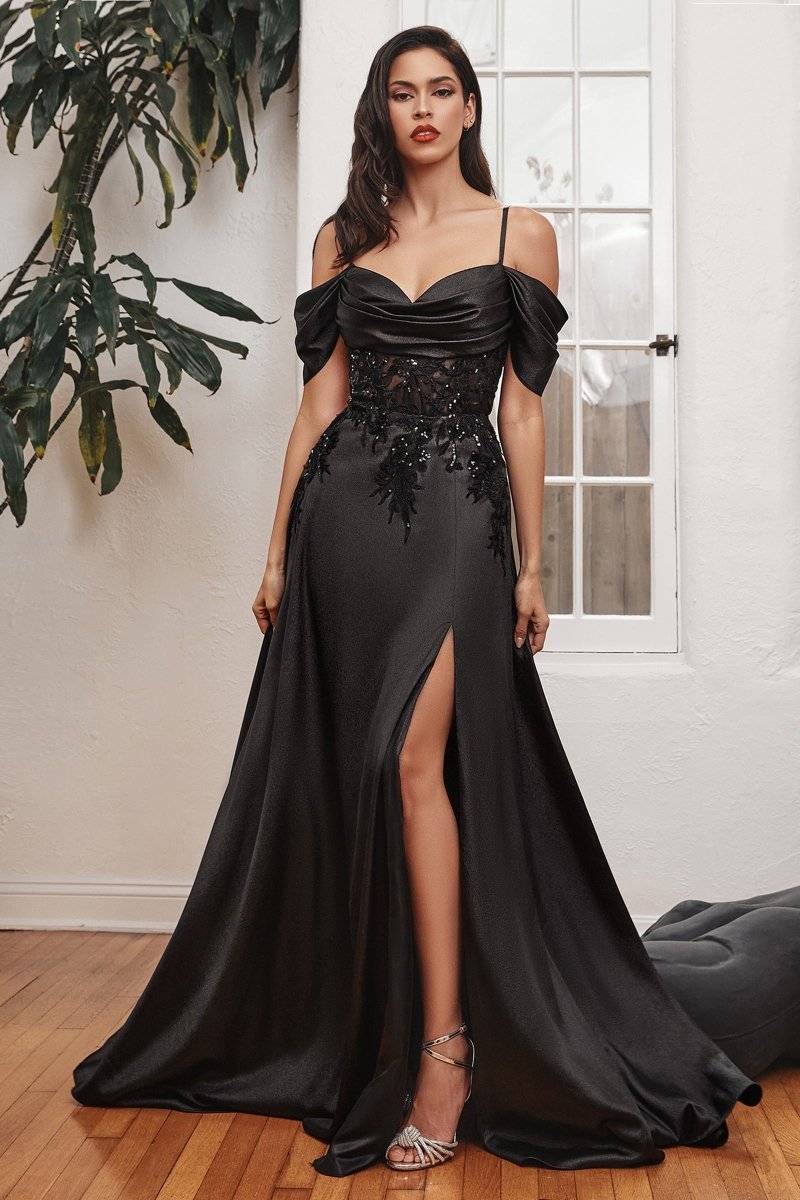 MARIKA Beaded Off the Shoulder A-Line Corset Formal Dress with a satin skirt and embellished bodice, perfect prom gown, Brisbane to Gold Coast.