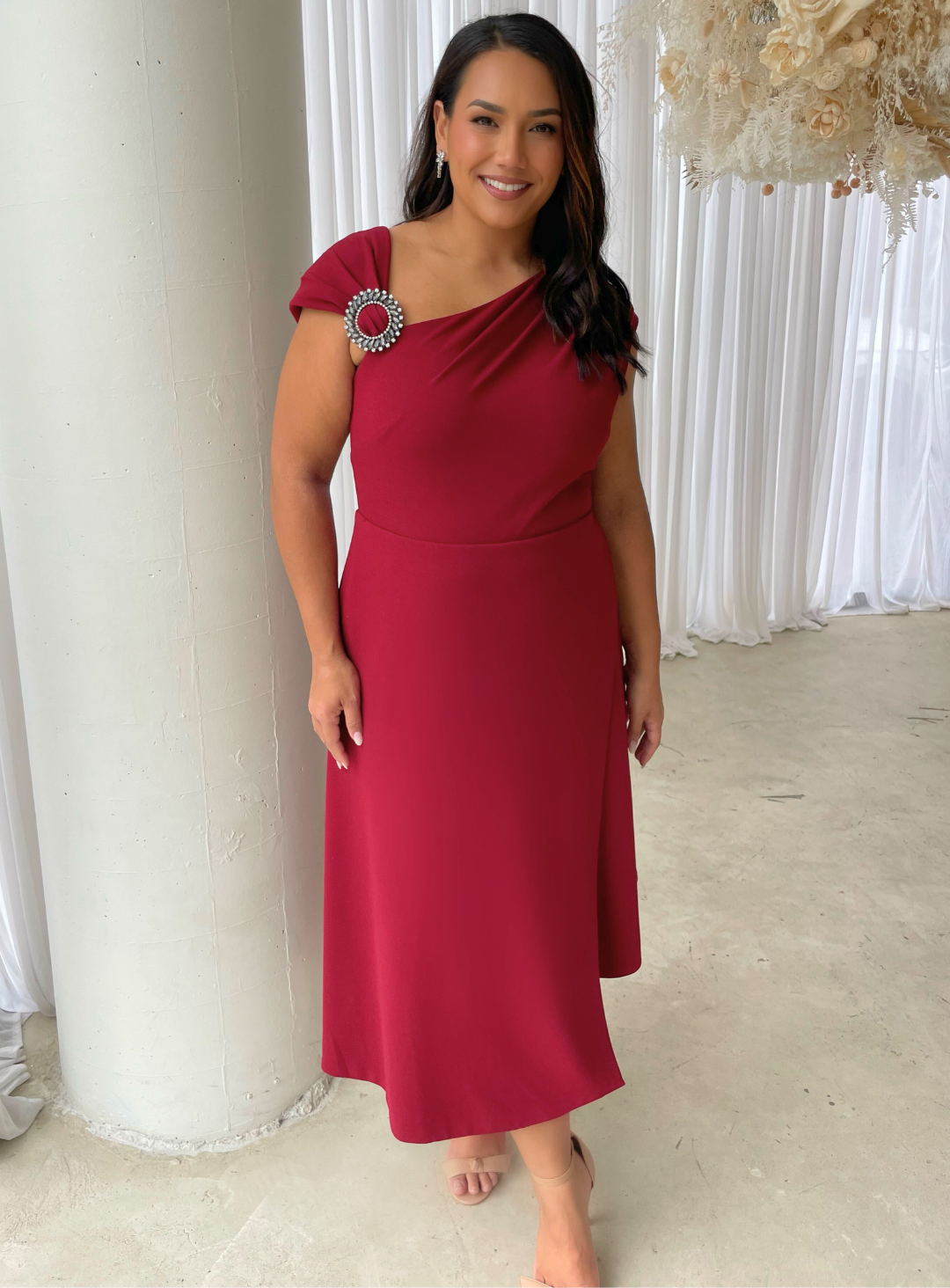 Trellis Lane ORIANA Asymmetric Flared Midi Cocktail & Event Dress