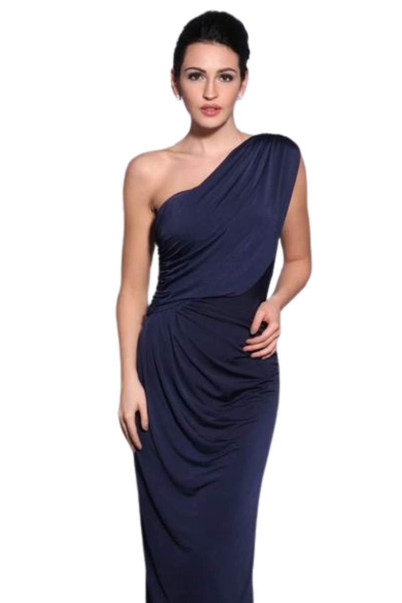 PFEIFFER Silk Jersey Asymmetric One Shoulder Mermaid Bridesmaid Dress with draped sash, pleated skirt, Brisbane to Gold Coast.