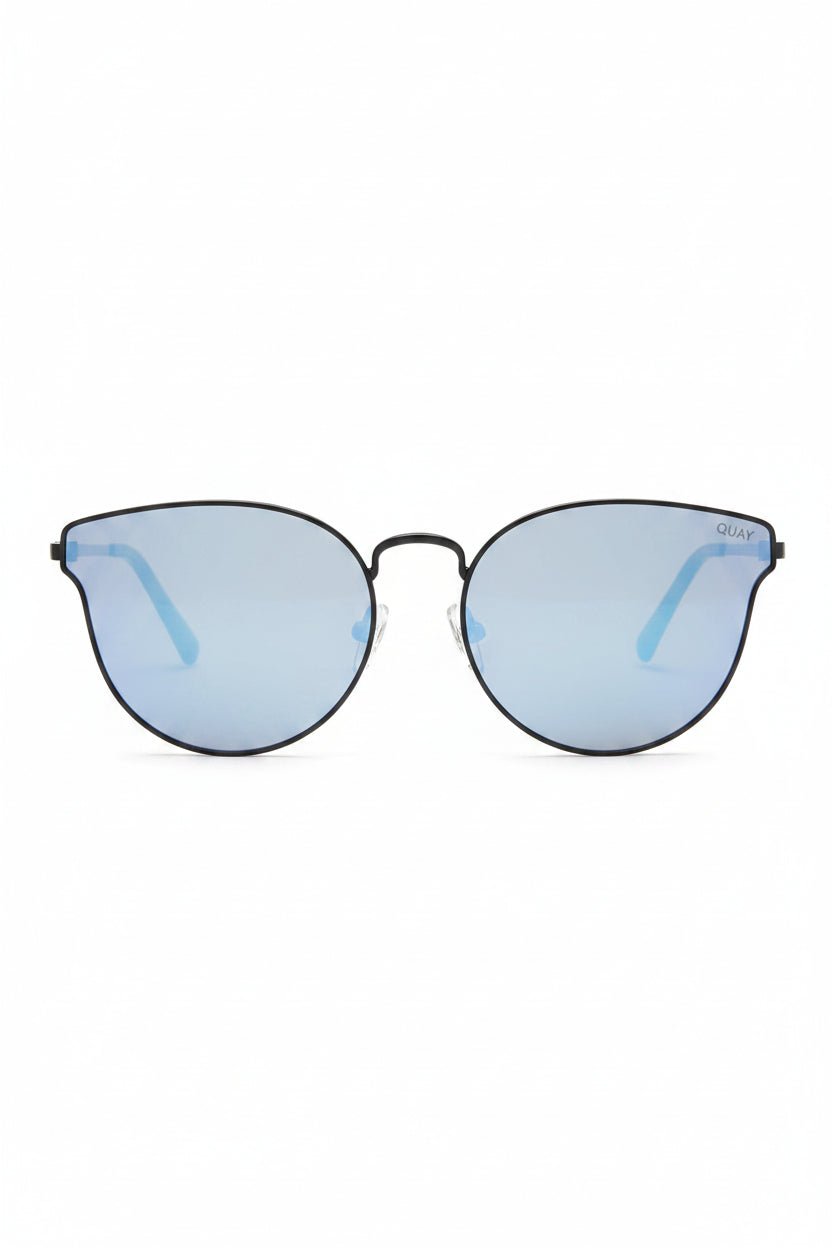 QUAY ALL MY LOVE Black & Silver Blue Mirror Cat Eye Aviator Sunglasses in Australia | One Honey Boutique