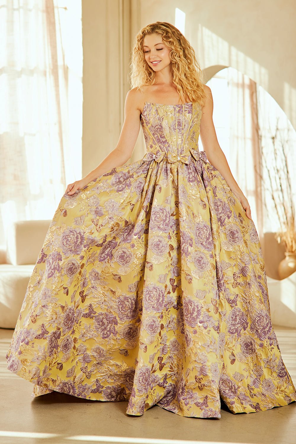 SASKI Brocade Strapless A - Line Prom & Formal Ball Gown in Australia | One Honey Boutique