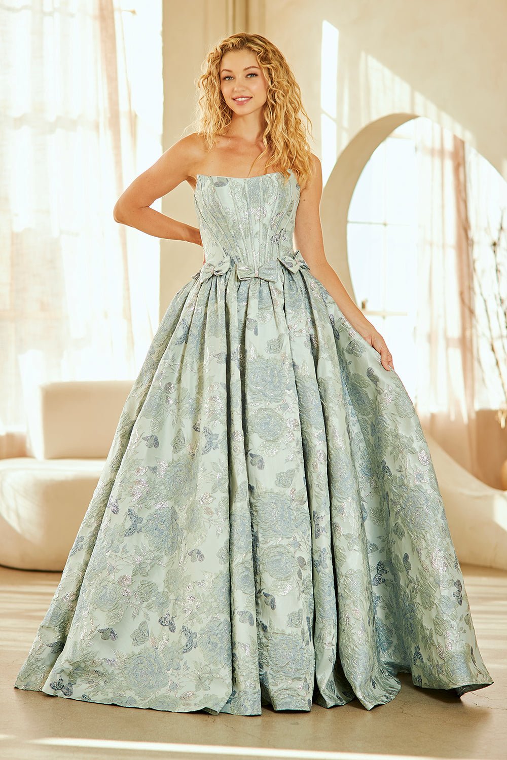 SASKI Brocade Strapless A - Line Prom & Formal Ball Gown in Australia | One Honey Boutique