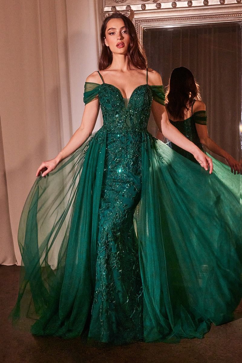 AILIS Off Shoulder Floral Overlay Fitted Mermaid Prom Dress with tulle straps and lace gown. Perfect for proms, Brisbane to Gold Coast, Australia.