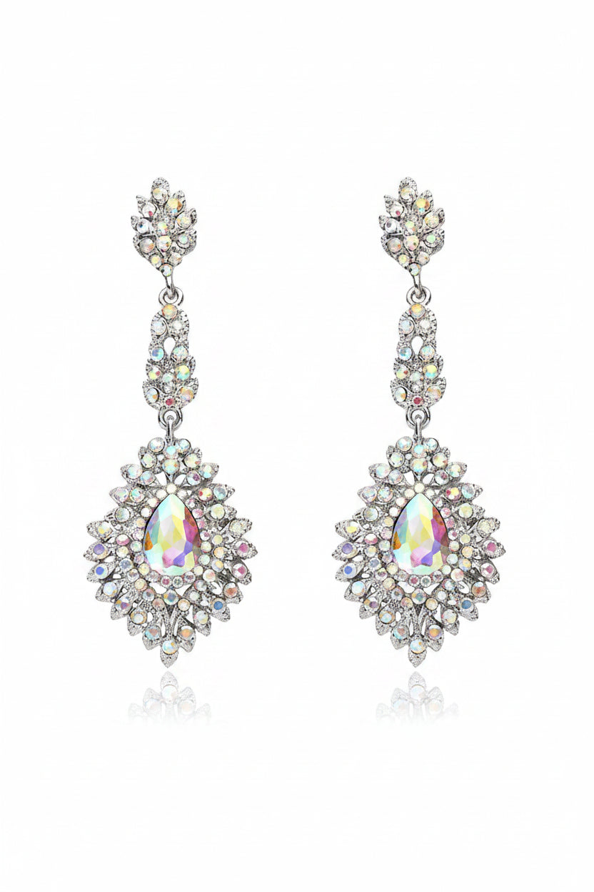 Silver Crystal Teardrop Statement Earrings for Formal & Bridal Wear in Australia | One Honey Boutique
