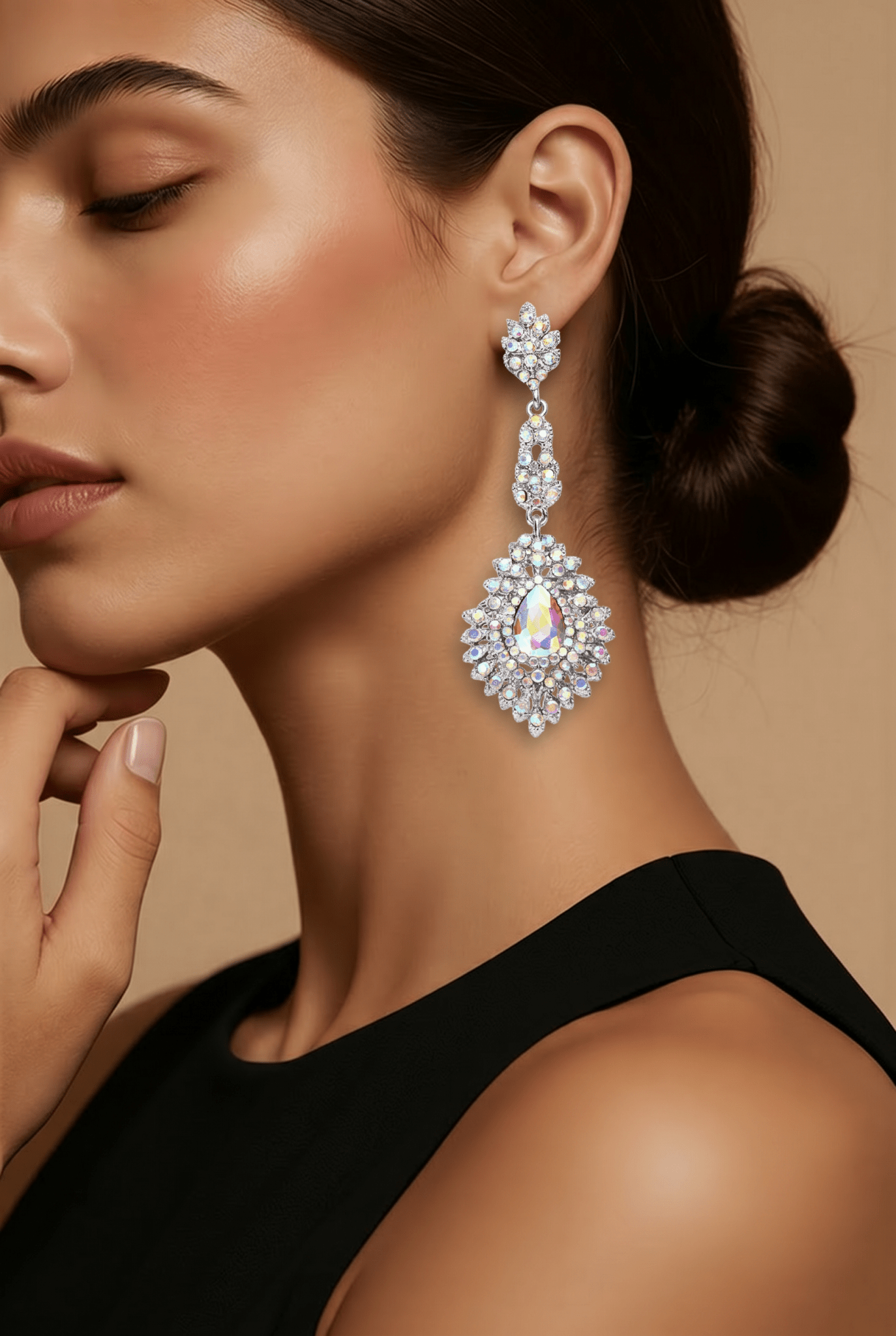 Silver Crystal Teardrop Statement Earrings for Formal & Bridal Wear in Australia | One Honey Boutique