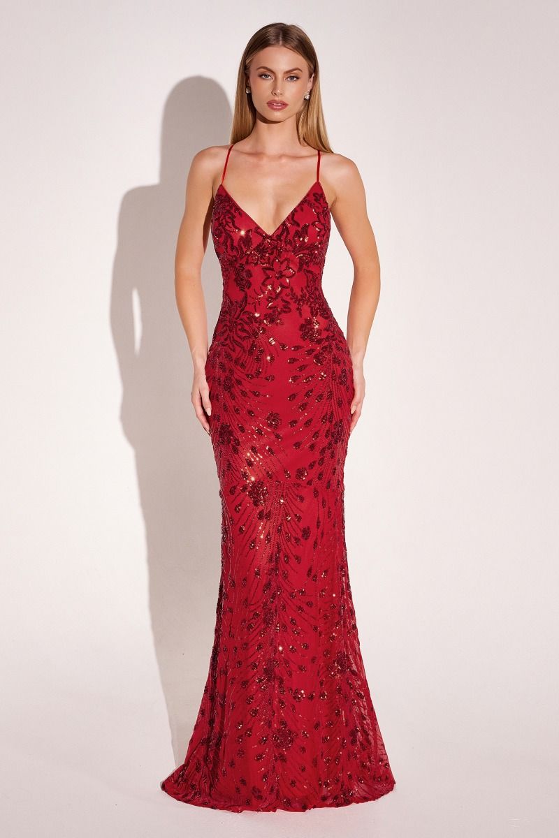 KIA Low Back V Front Sequin Prom & Formal Dress in Australia | One Honey Boutique