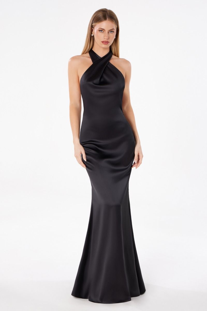 RAINEY silky low back halter neck prom dress with sleek halter neckline and smooth fabric, prom and formal dress, Brisbane to Gold Coast.