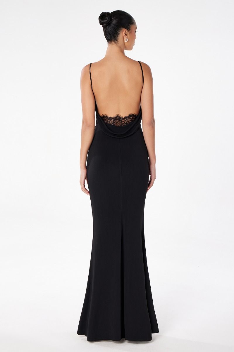 KALI fitted scoop back dress with lace waist insert, perfect for prom and semi-formal events. From Brisbane to Gold Coast, Australia.