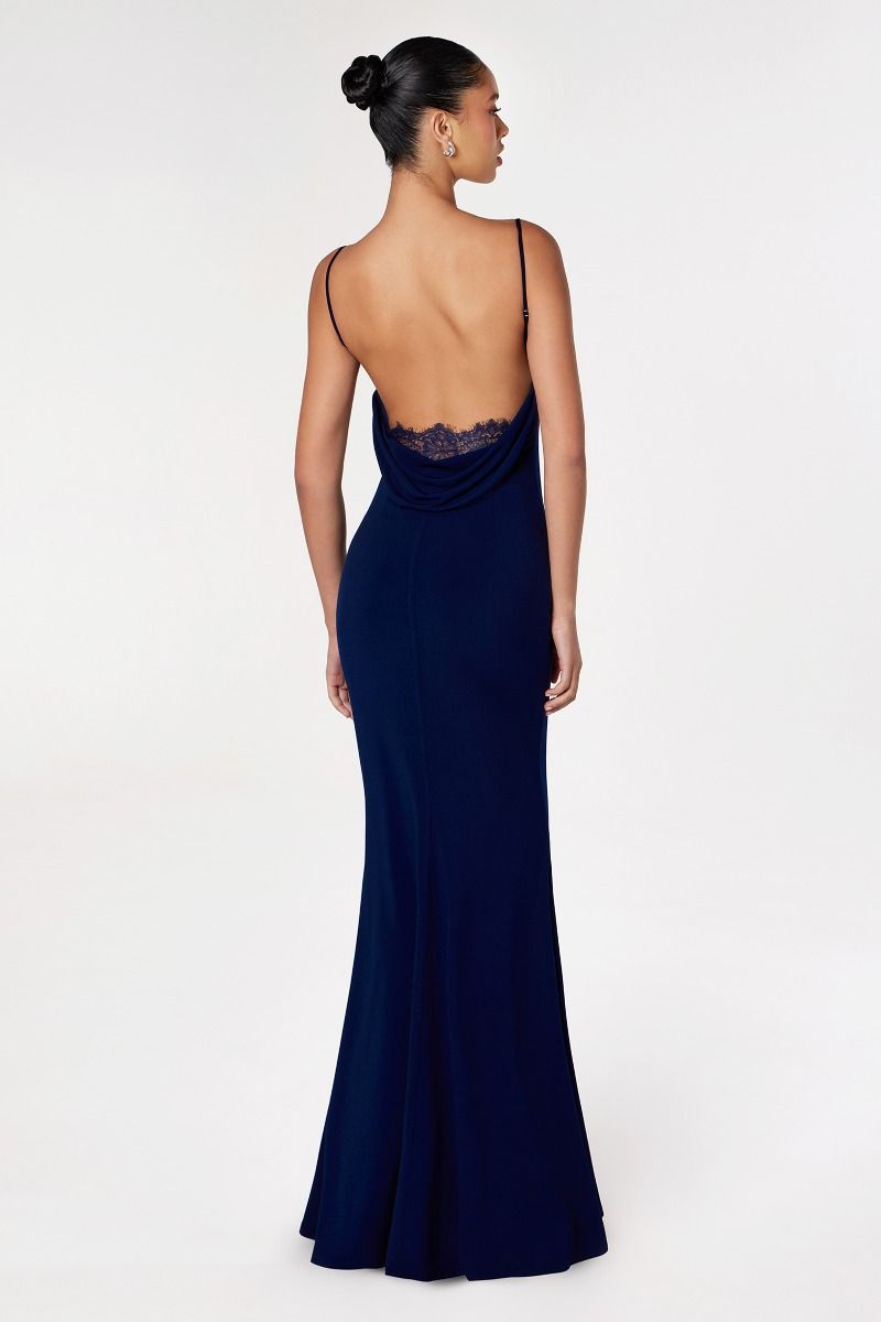 KALI Fitted Scoop Back Dress with lace waist insert, adjustable straps, perfect for prom or semi-formal events. Brisbane to Gold Coast.