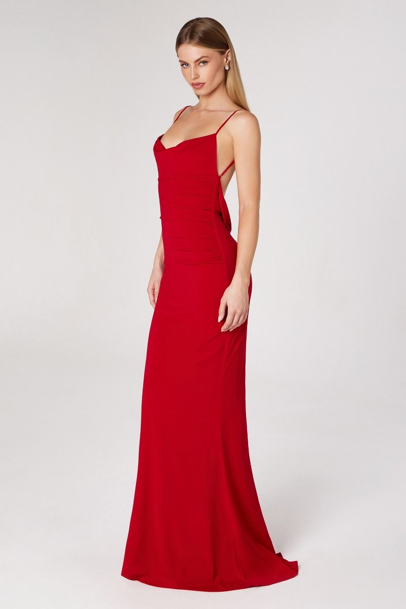 KALI fitted scoop back prom dress with lace waist insert, adjustable straps, and flattering silhouette. Ideal for semi-formal events, Brisbane to Gold Coast.