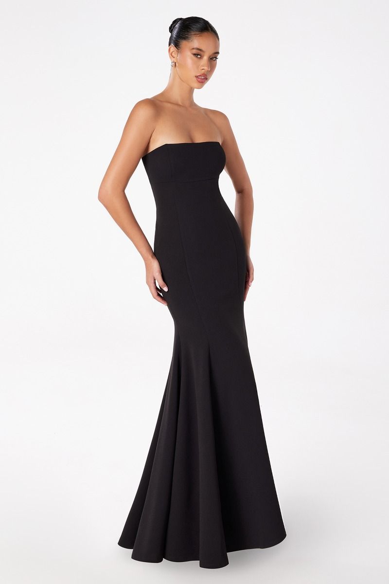 TERI Strapless Corset Mermaid Prom Dress in sleek black fabric, creating a flattering hourglass silhouette; Brisbane to Gold Coast, Australia.