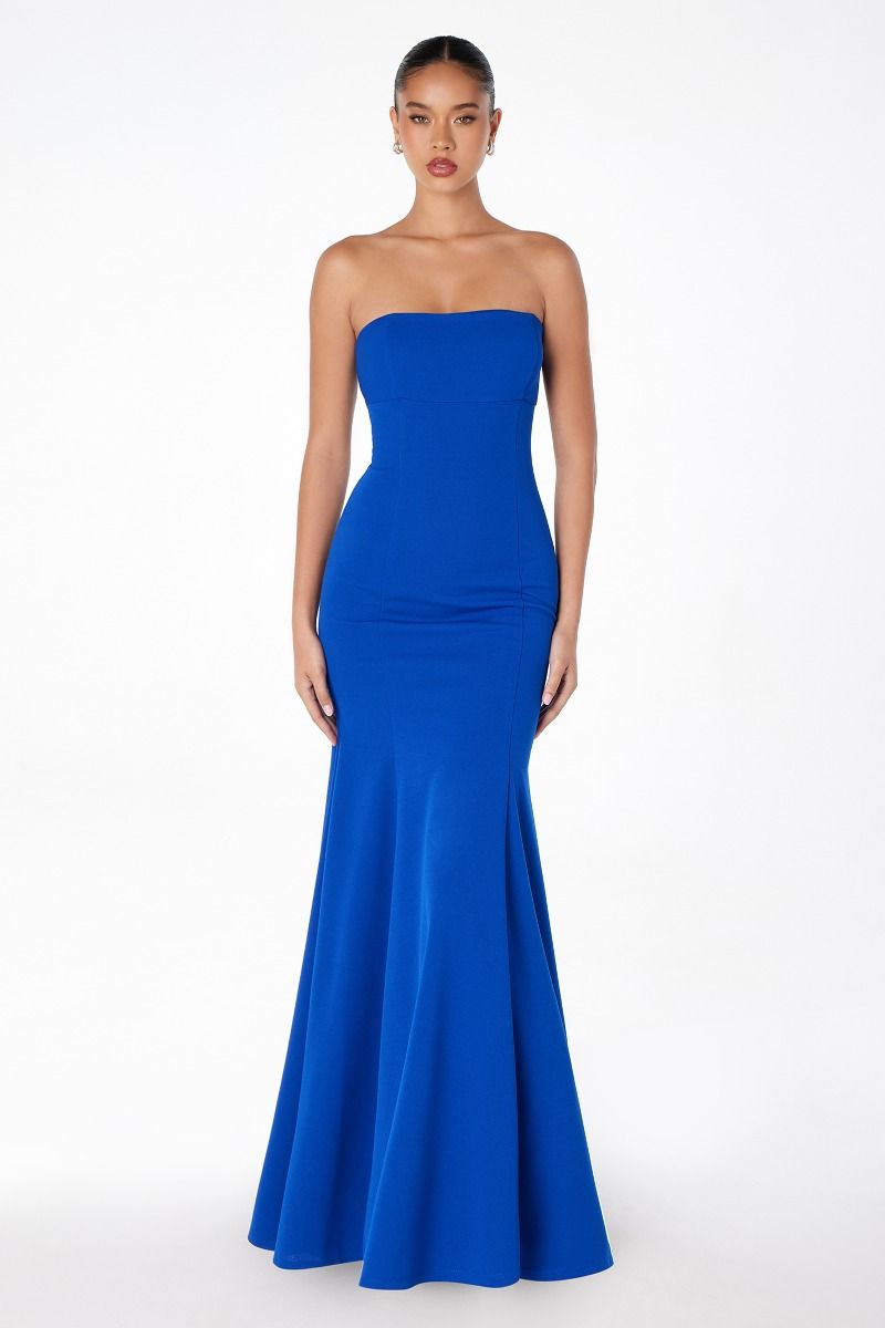 TERI strapless corset mermaid prom dress with sleek blue fabric, perfect for semi-formal events. Brisbane to Gold Coast, Australia.