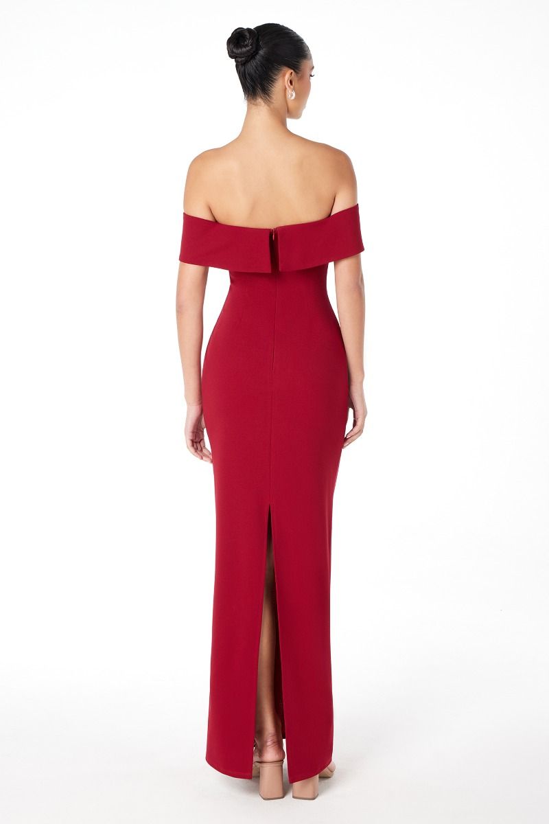 GRADY Off Shoulder Dress with Back Split, fitted silhouette prom and semi-formal gown. Perfect for Brisbane to Gold Coast, Australia.