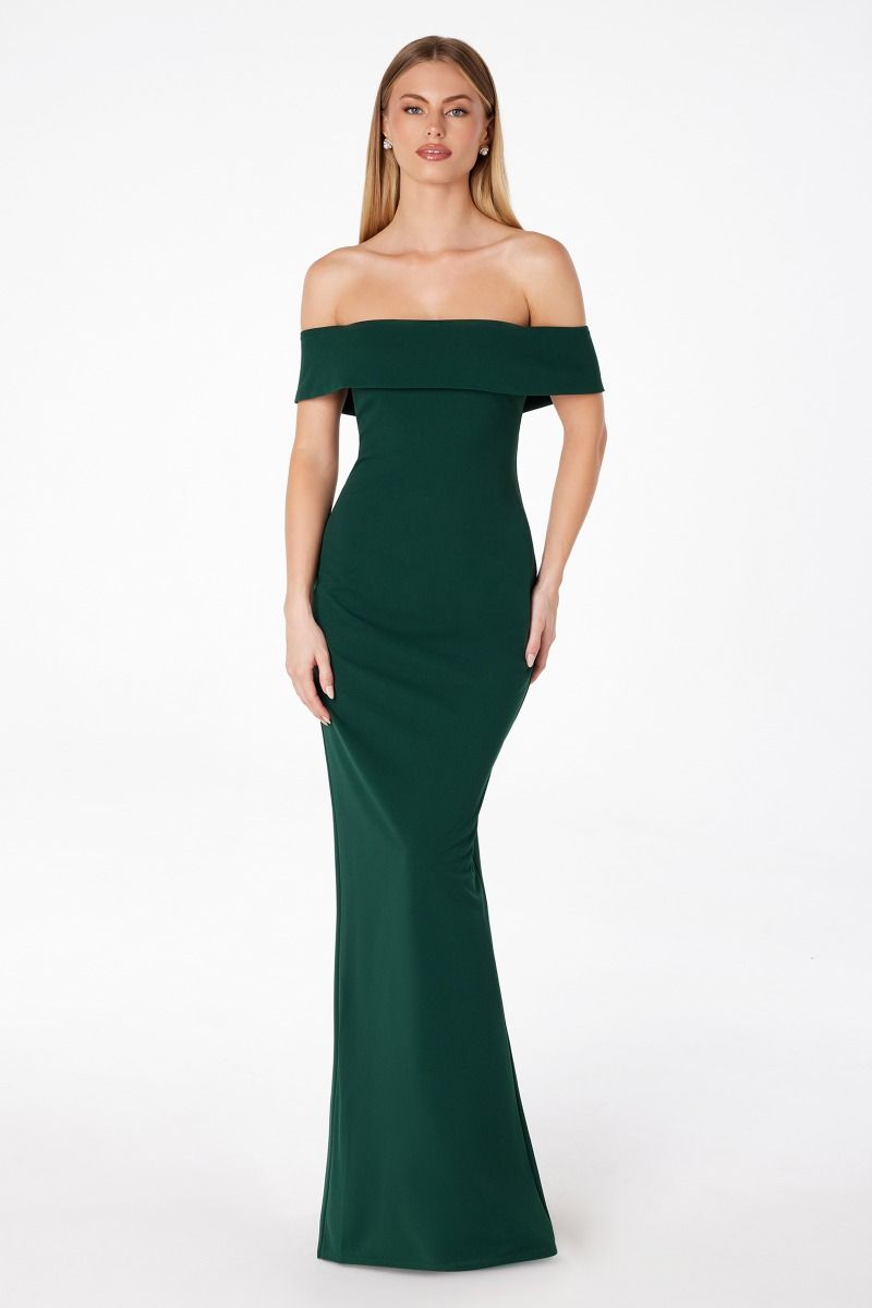 GRADY Off Shoulder Fitted Dress with split, prom gown style, Brisbane to Gold Coast.