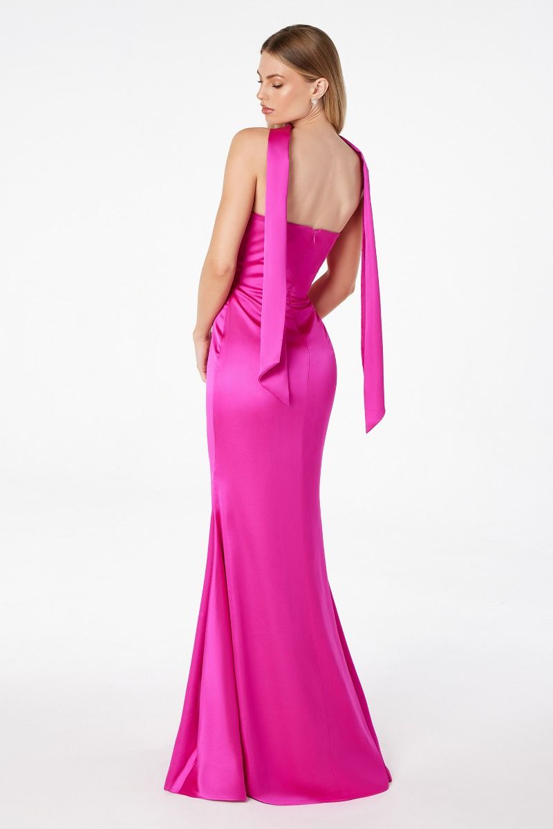 ILLIA Strapless Satin Neck Sash Prom Gown with elegant draped scarf, perfect for formal events. Brisbane to Gold Coast, Australia.